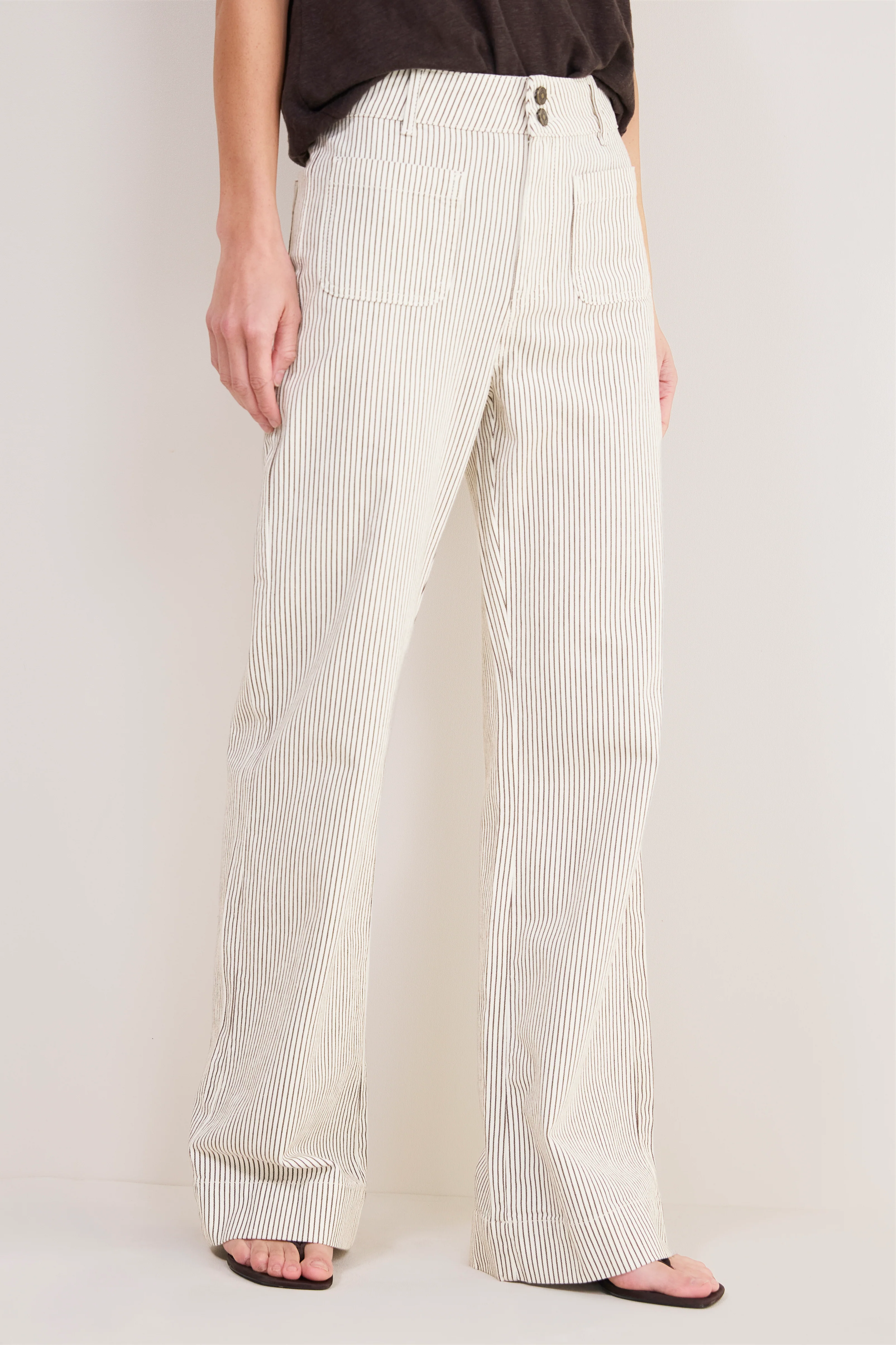 Agnes Patch Pocket Trouser - Cocoa/Ecru Stripe - Image 3
