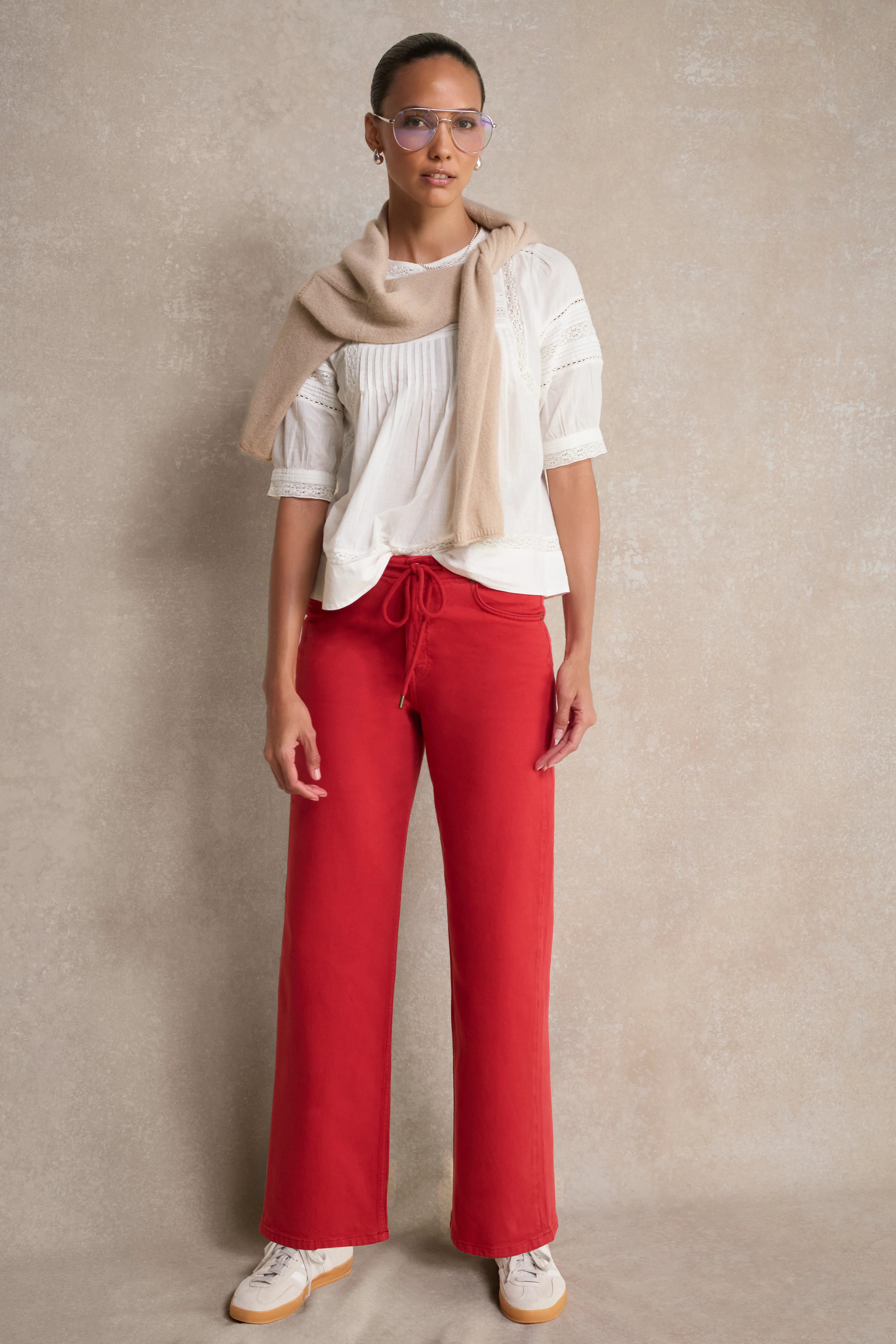 Alana Straight Leg Drawcord Jean - Red - Image 2