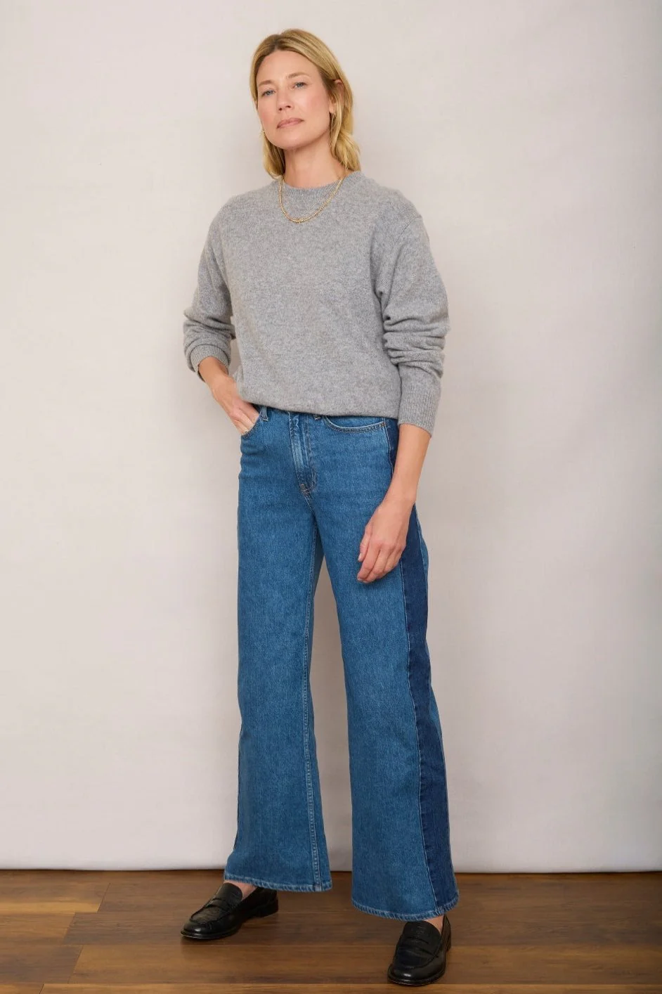Alexa Side Stripe Flare Jean - Mid Wash - Image 3