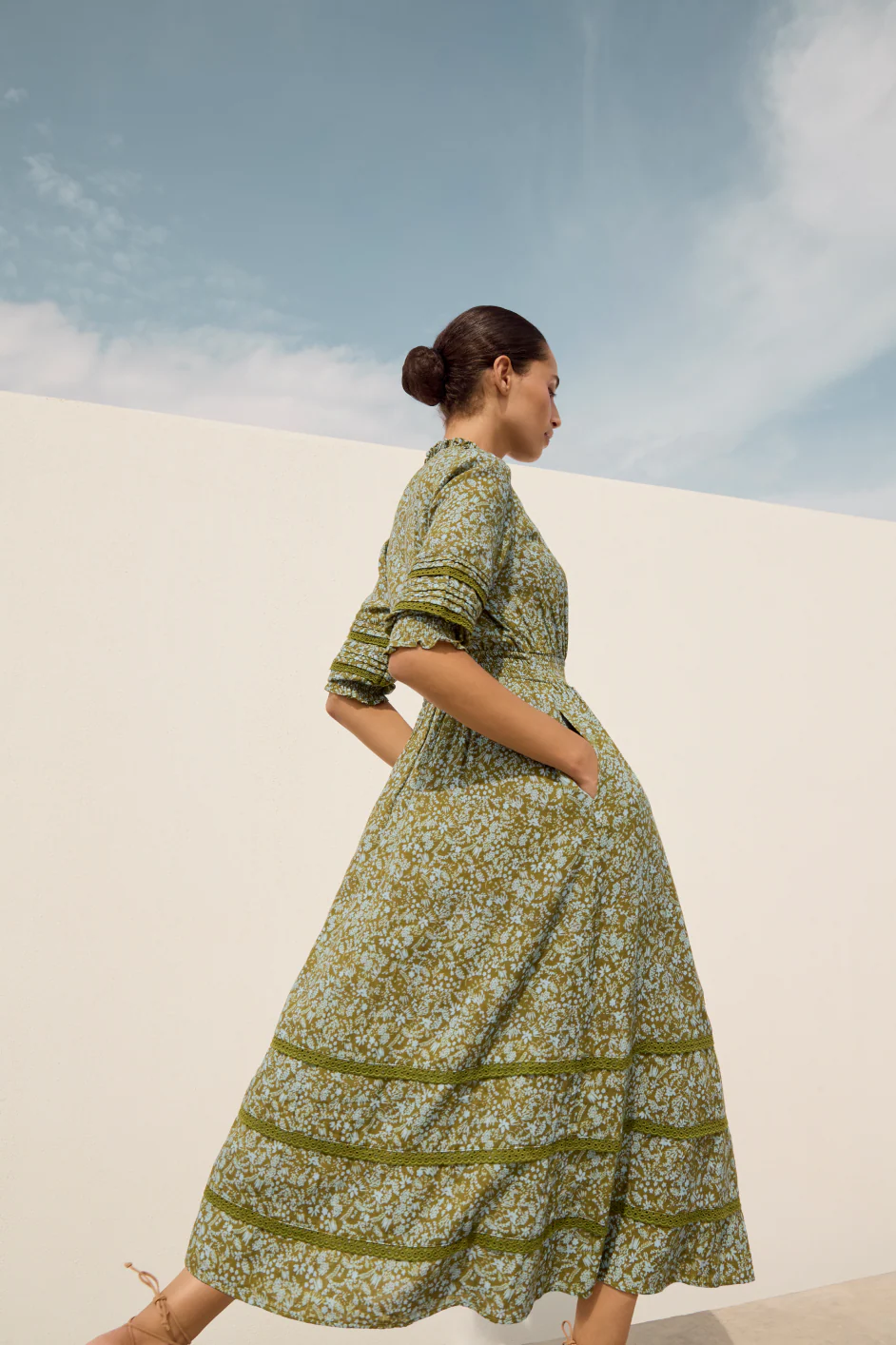 Alina Dress - Deep Olive Mono Floral - Image 3