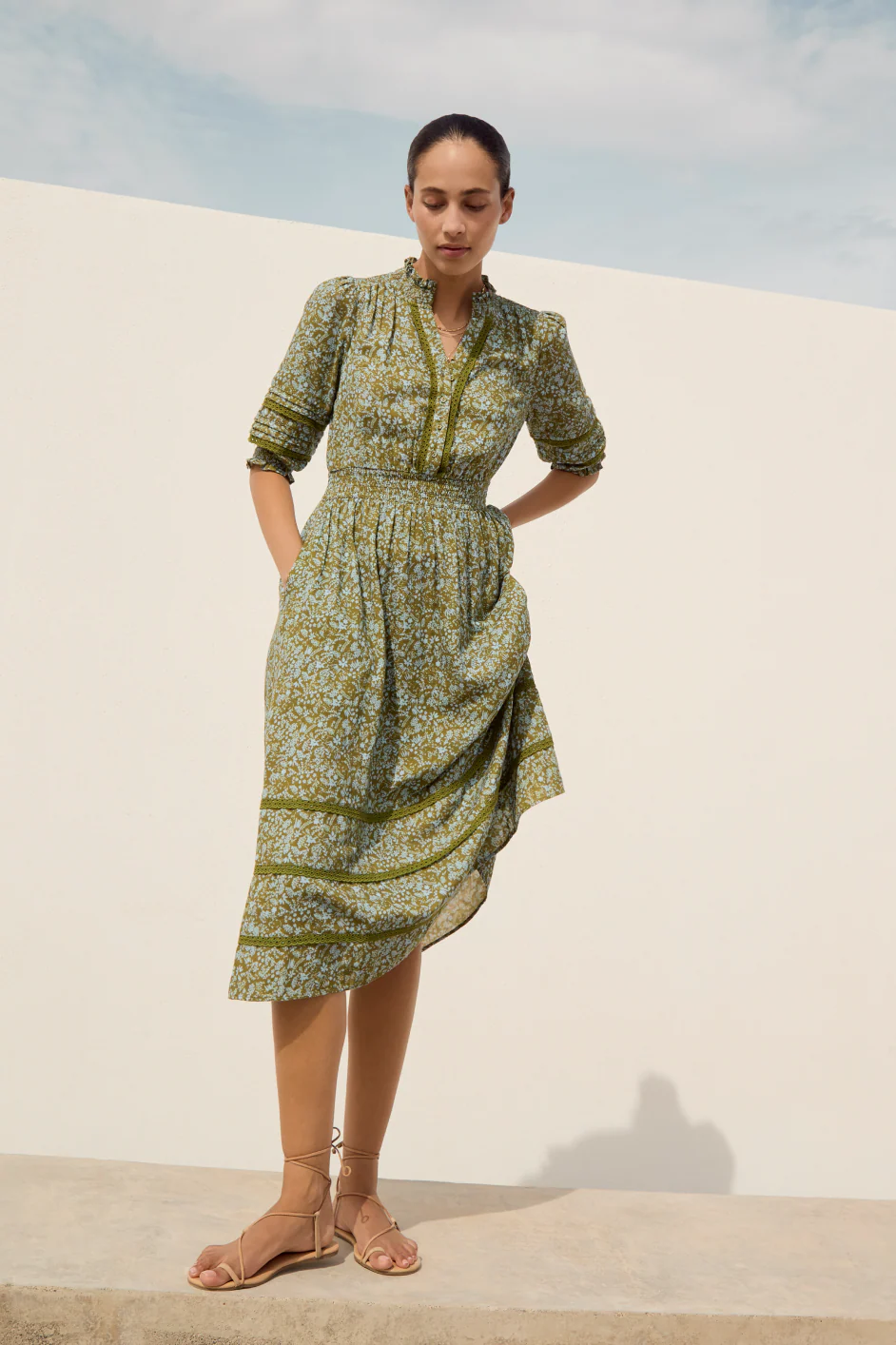 Alina Dress - Deep Olive Mono Floral - Image 4