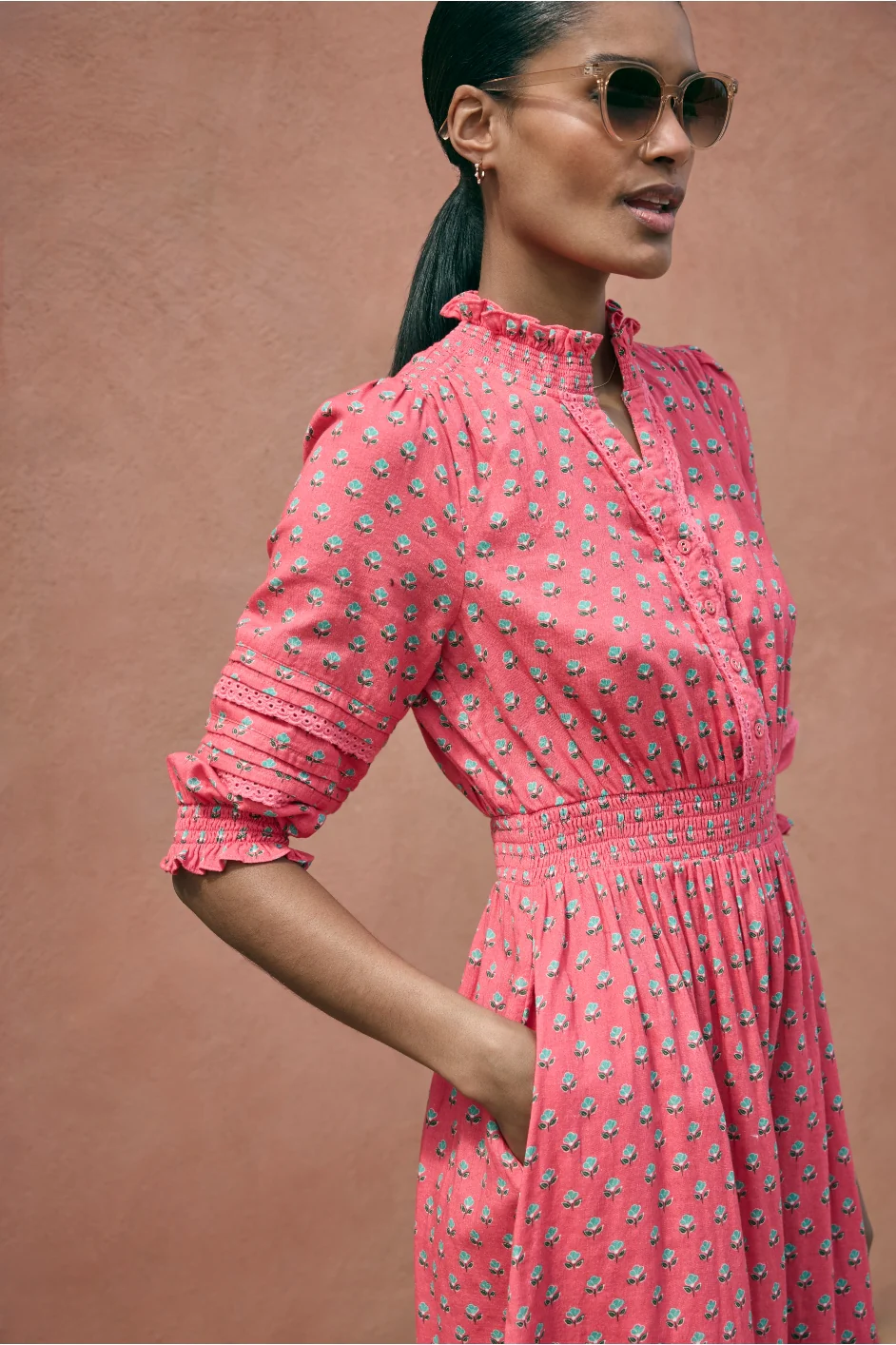 Alina Dress - Hibiscus Pink Woodblock - Image 3