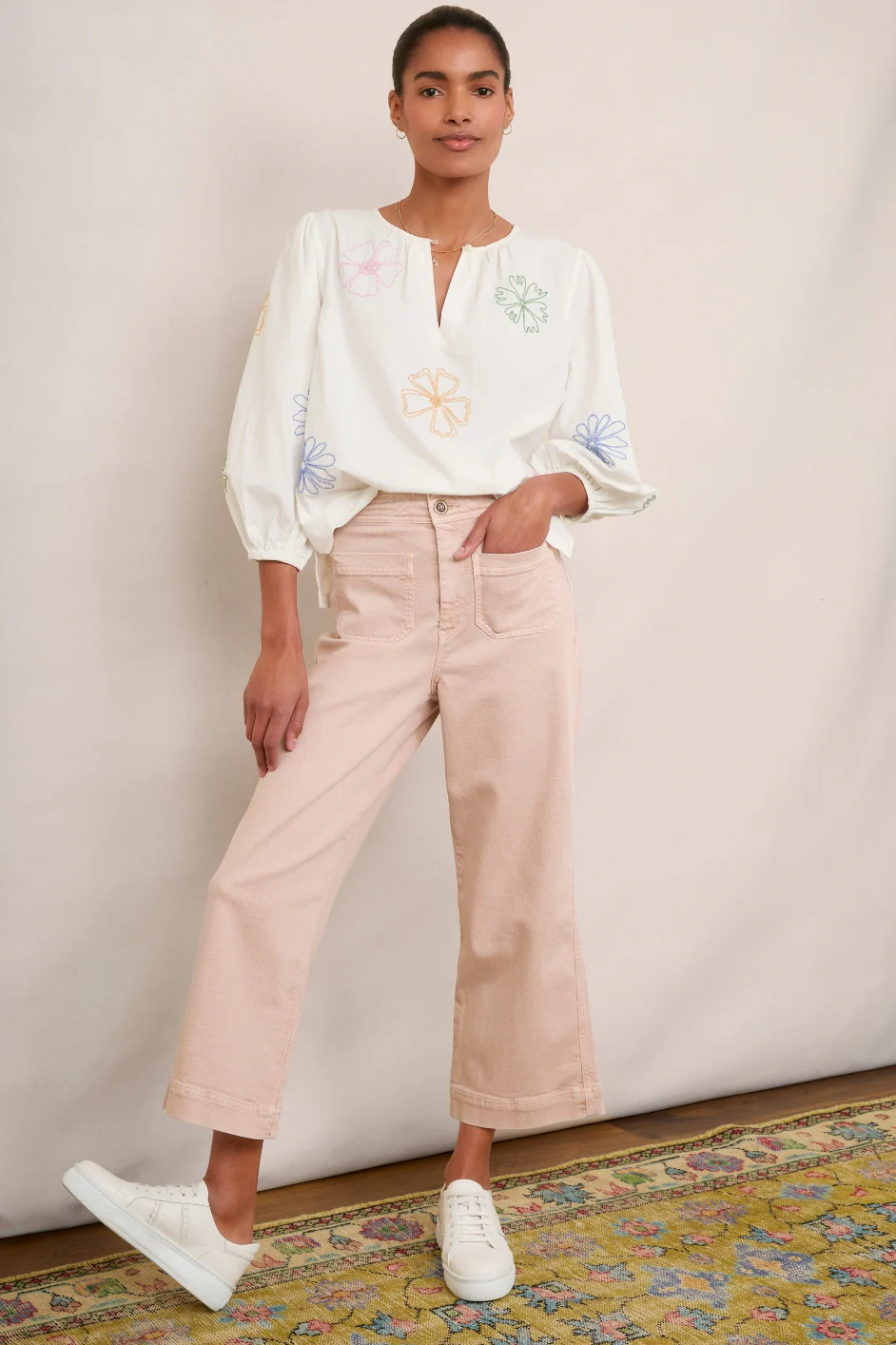 Allie Flare Cropped Jean - Dusky Pink - Image 6