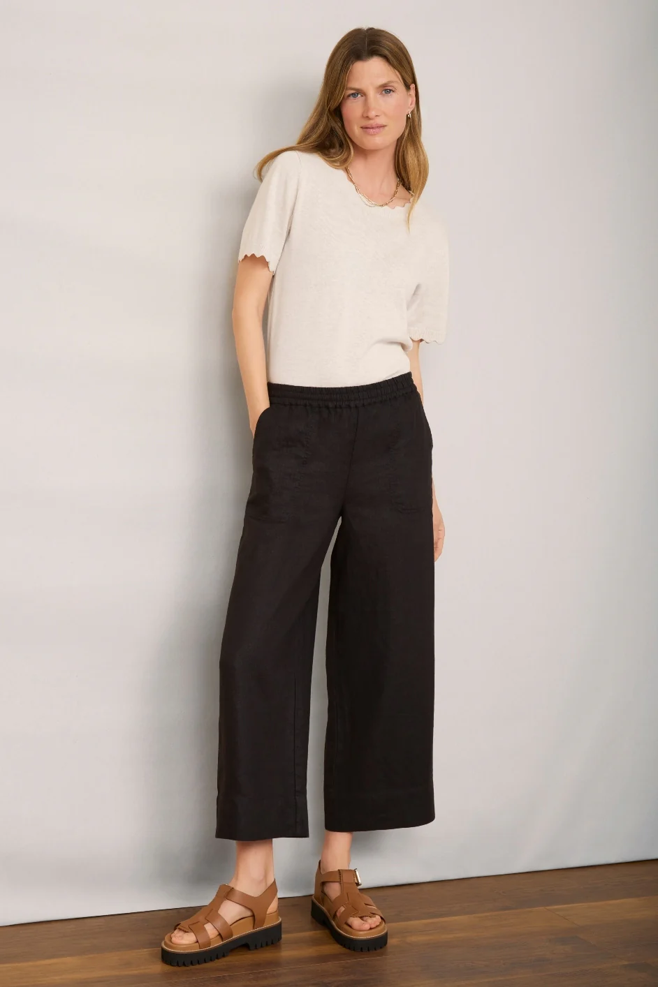 Angeline Linen Cropped Trouser - Black - Image 2