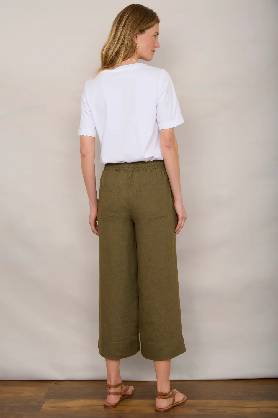 Angeline Linen Cropped Trouser - Khaki - Image 5