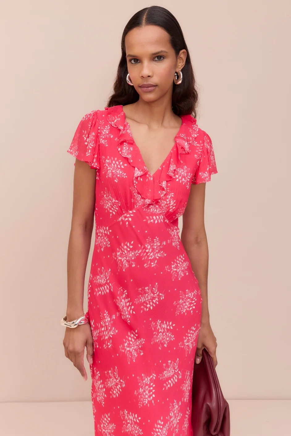 Annabelle Silk Blend Dress - Peony Whimsical Sprig - Image 3