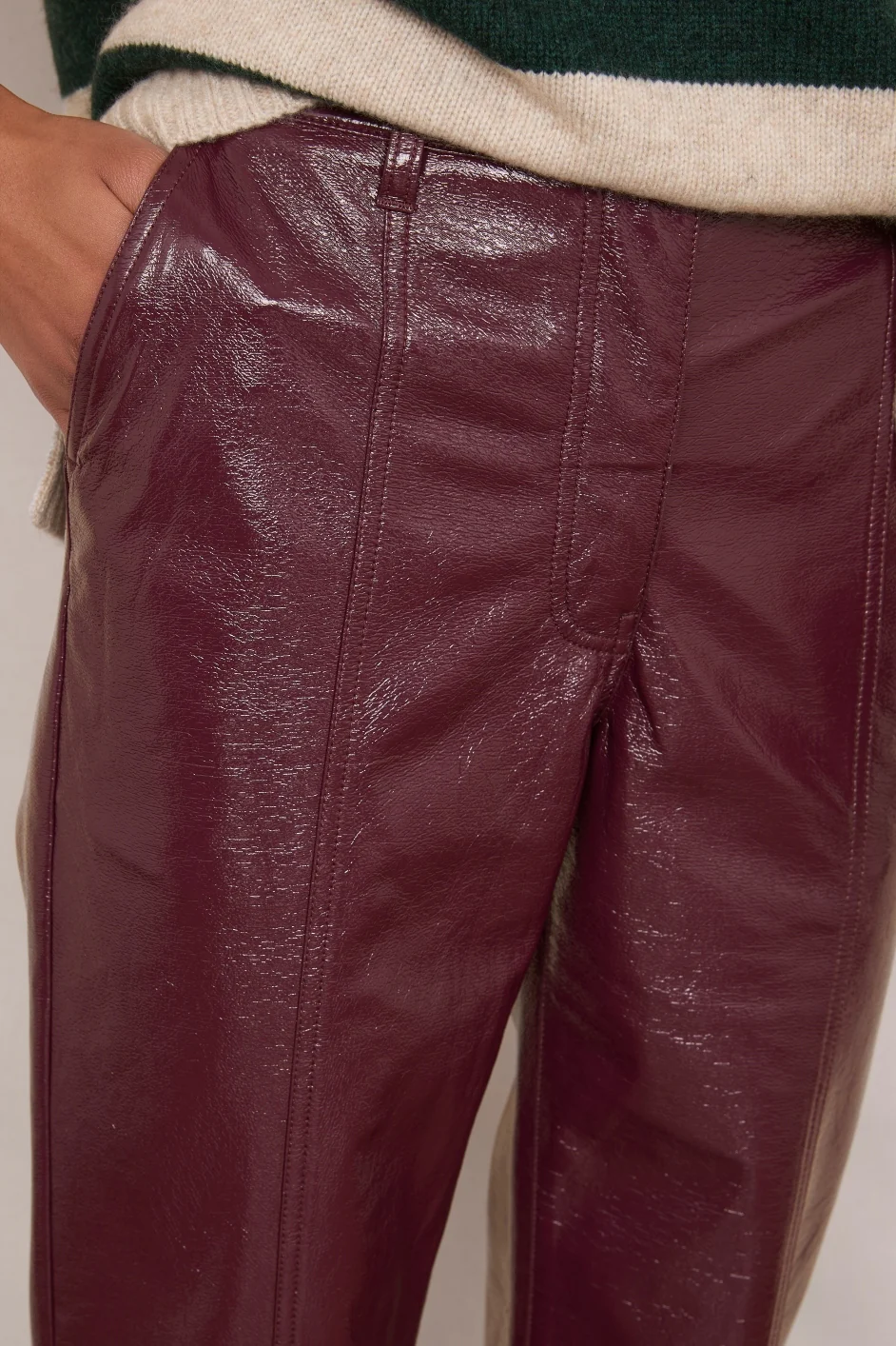 Anne Faux Leather Trouser - Plum Patent - Image 4