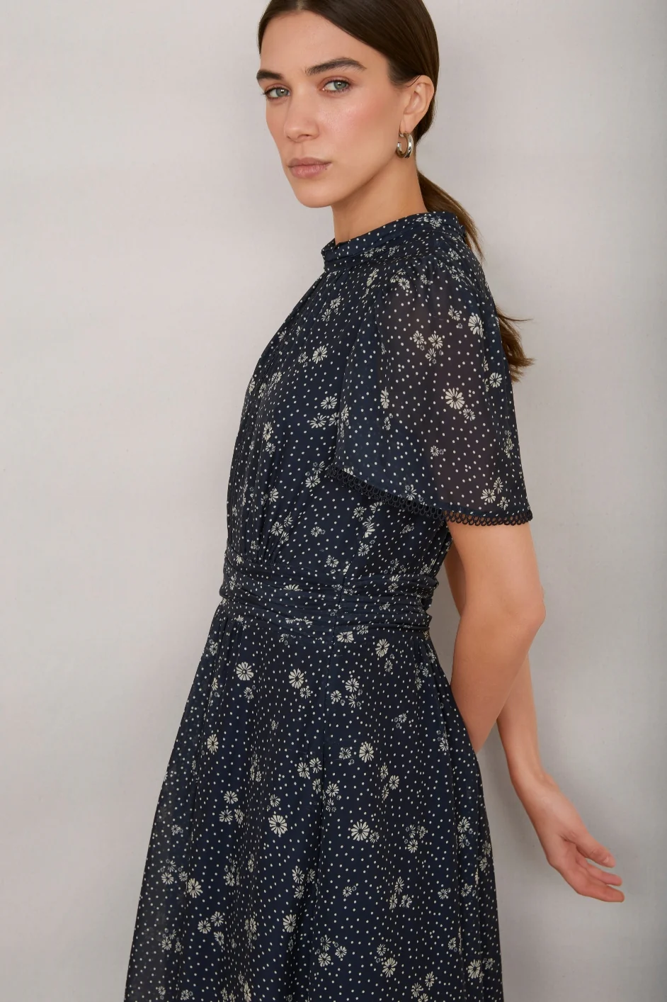 Arabella Silk Dress - Navy Ditsy Floral - Image 3