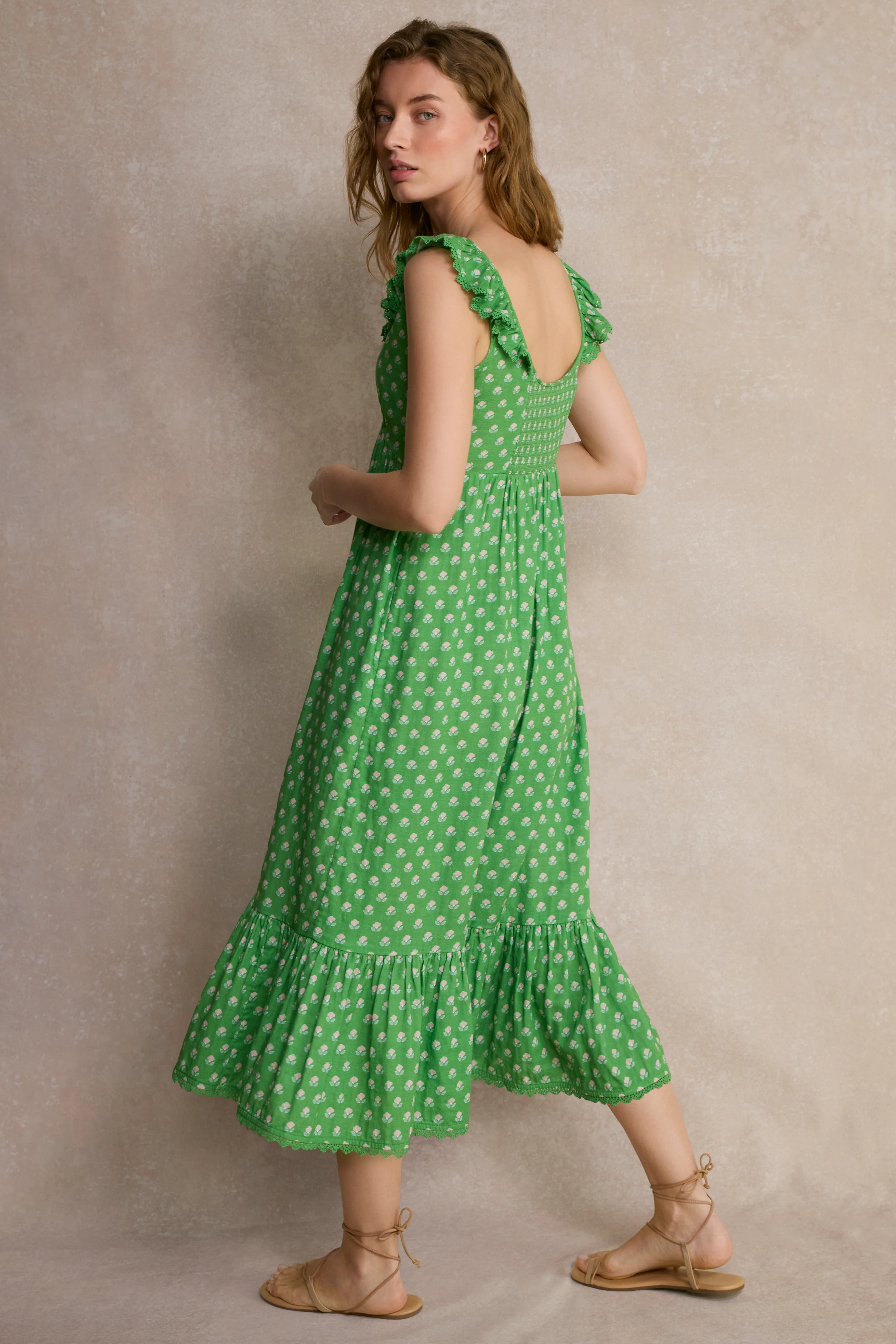 Astrid Dress - Jade Green Flora Woodblock - Image 4