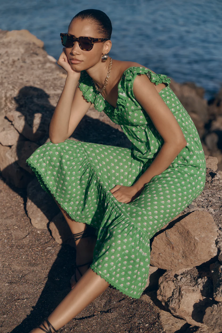 Astrid Dress - Jade Green Flora Woodblock - Image 6