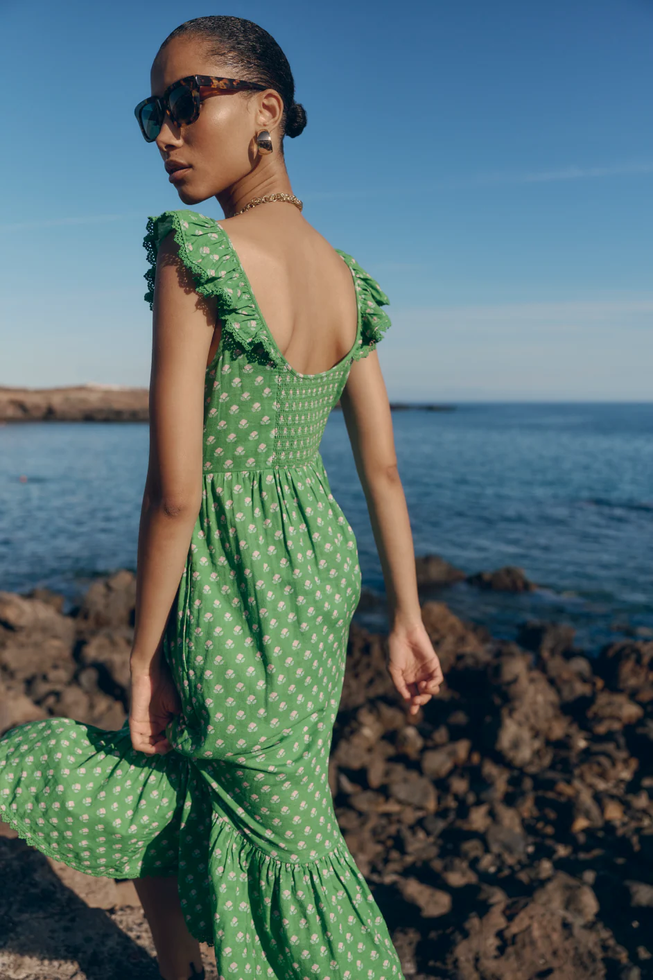Astrid Dress - Jade Green Flora Woodblock - Image 7