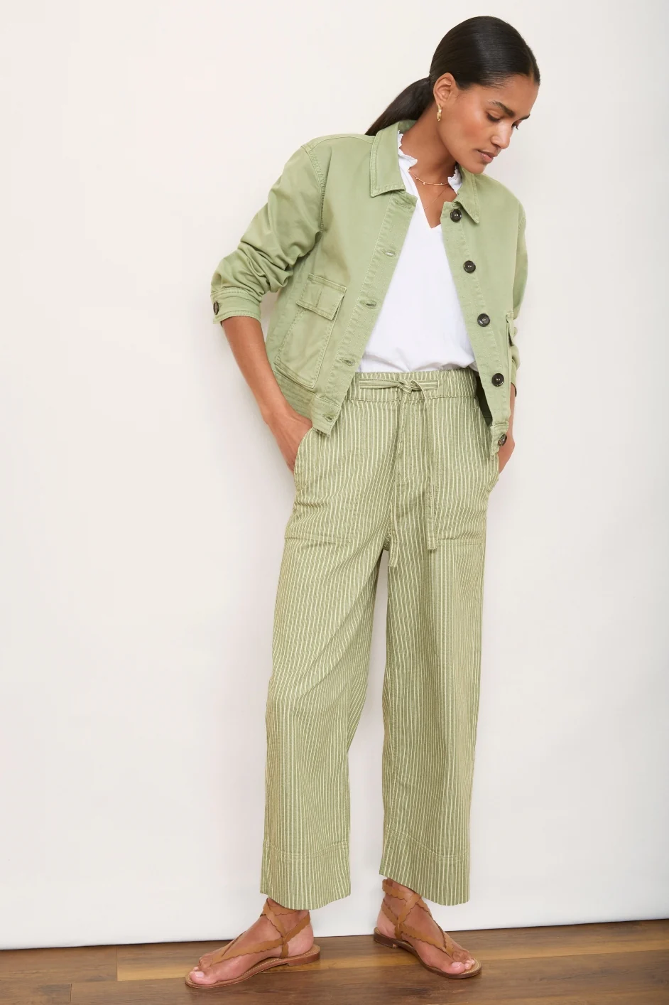 Astrid Stripe Jean - Green/Ivory