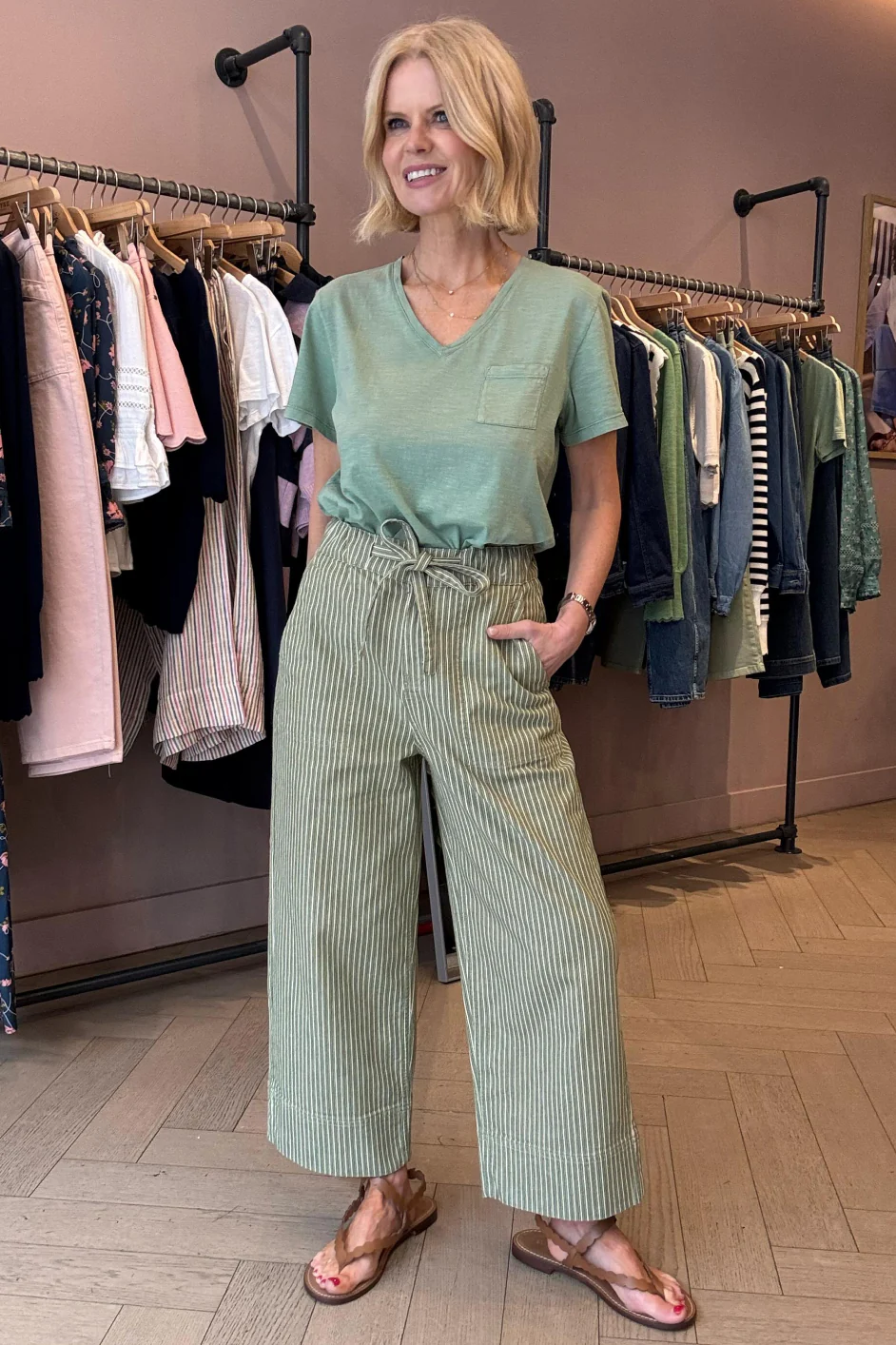 Astrid Stripe Jean - Green/Ivory - Image 5
