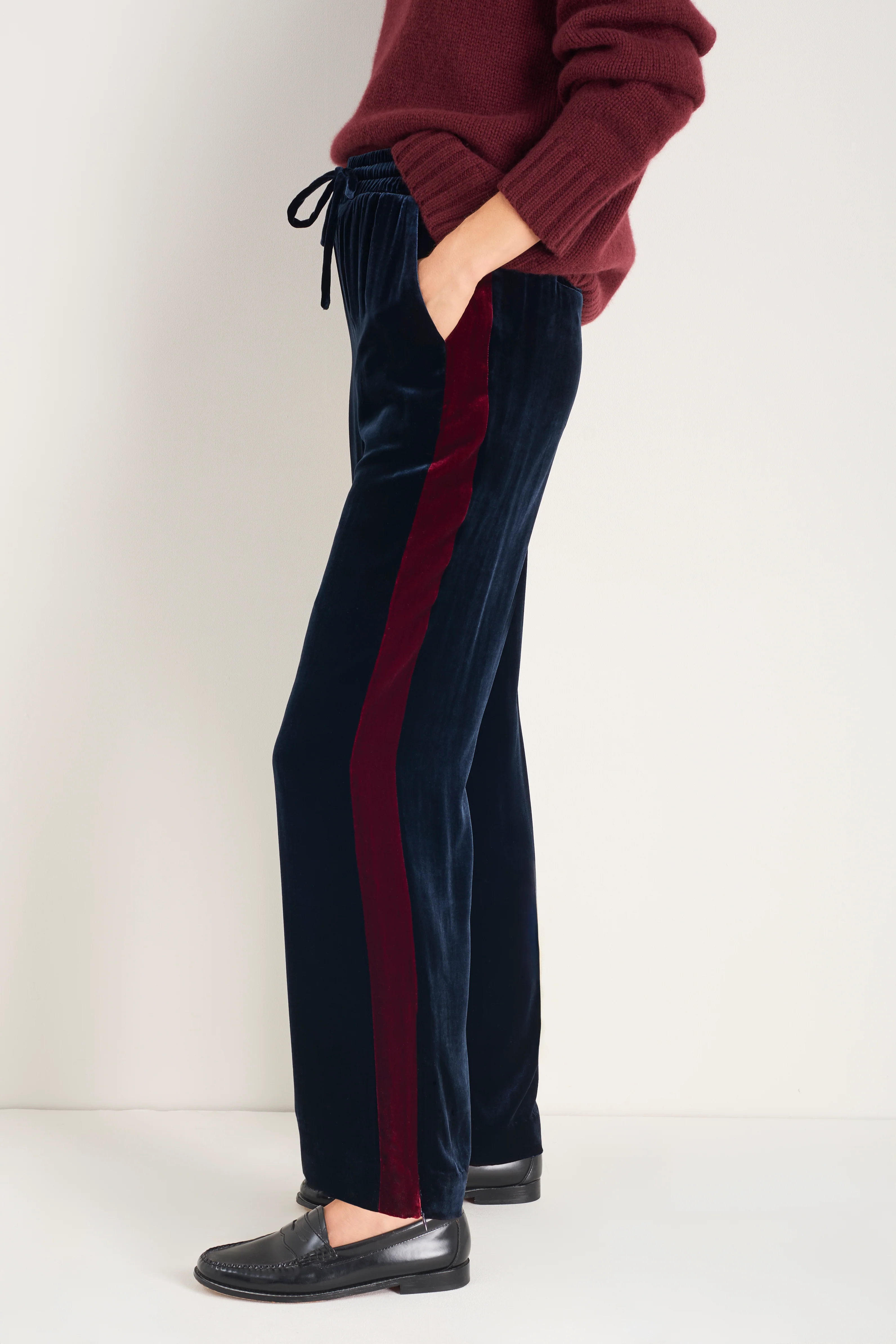 Aurora Silk Velvet Trouser - Midnight/Plum Stripe - Image 2