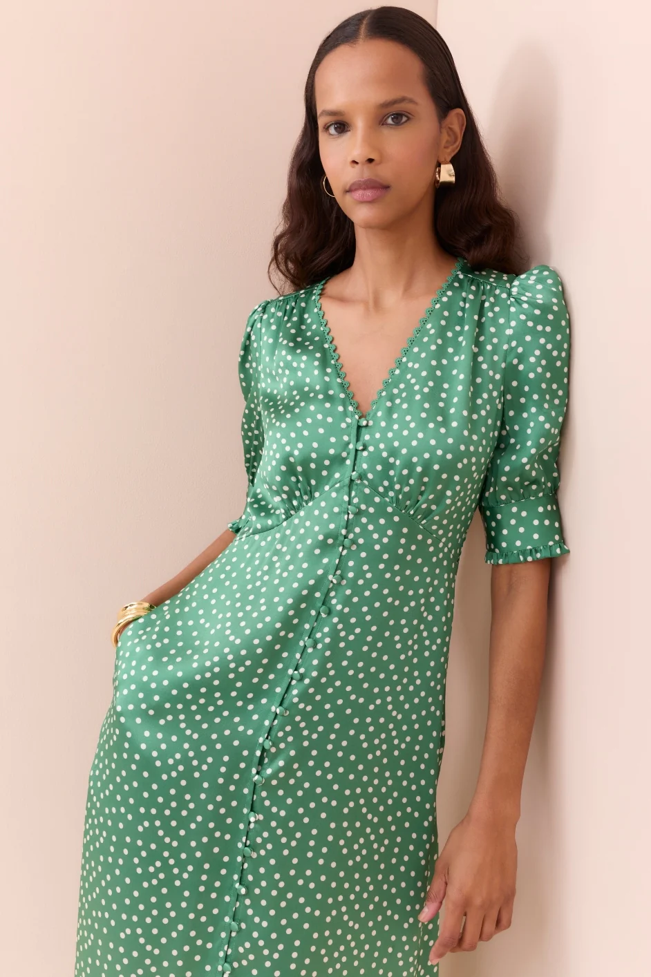 Bernie Silk Dress - Green Spot - Image 2