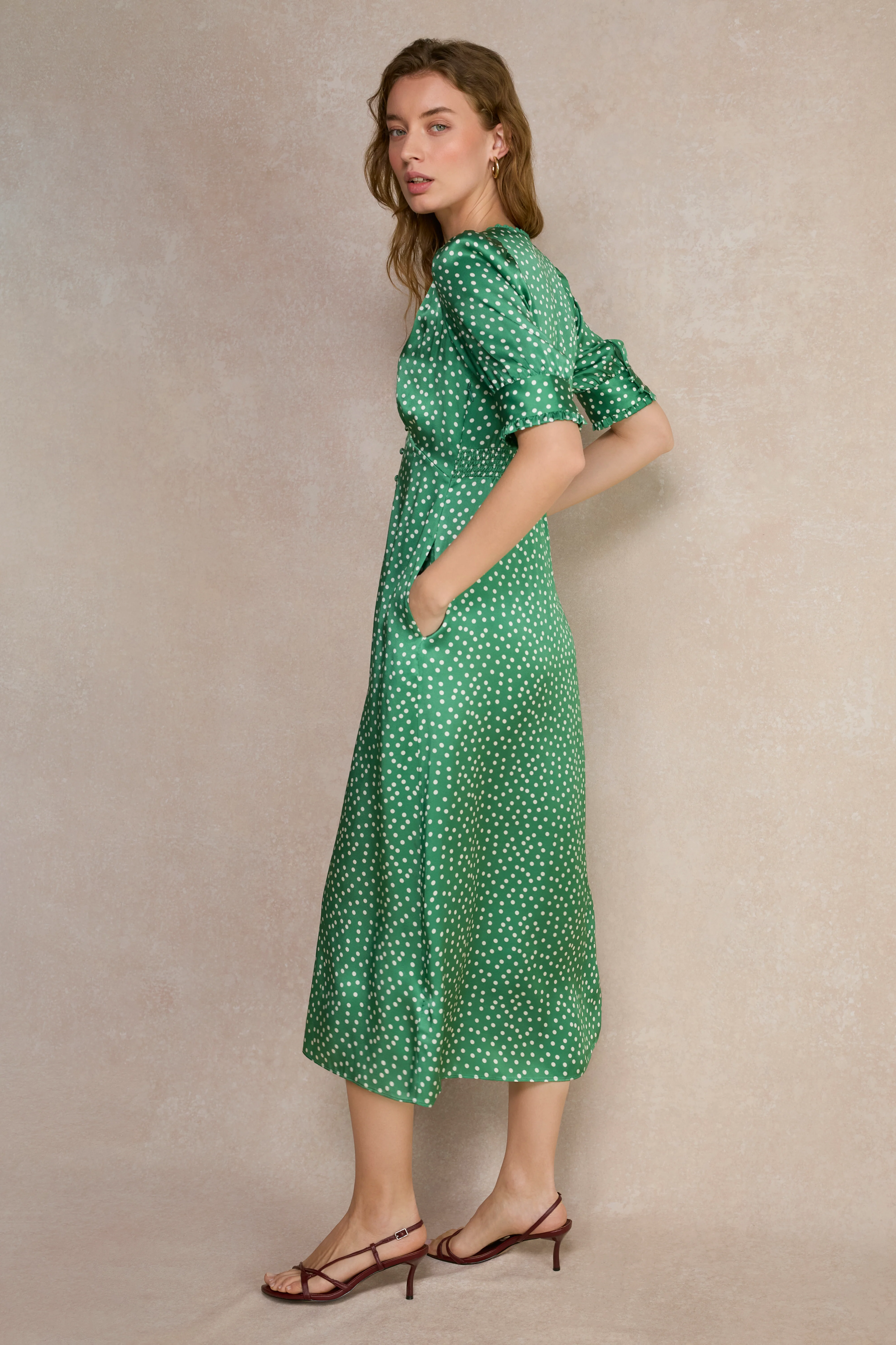Bernie Silk Dress - Green Spot - Image 6