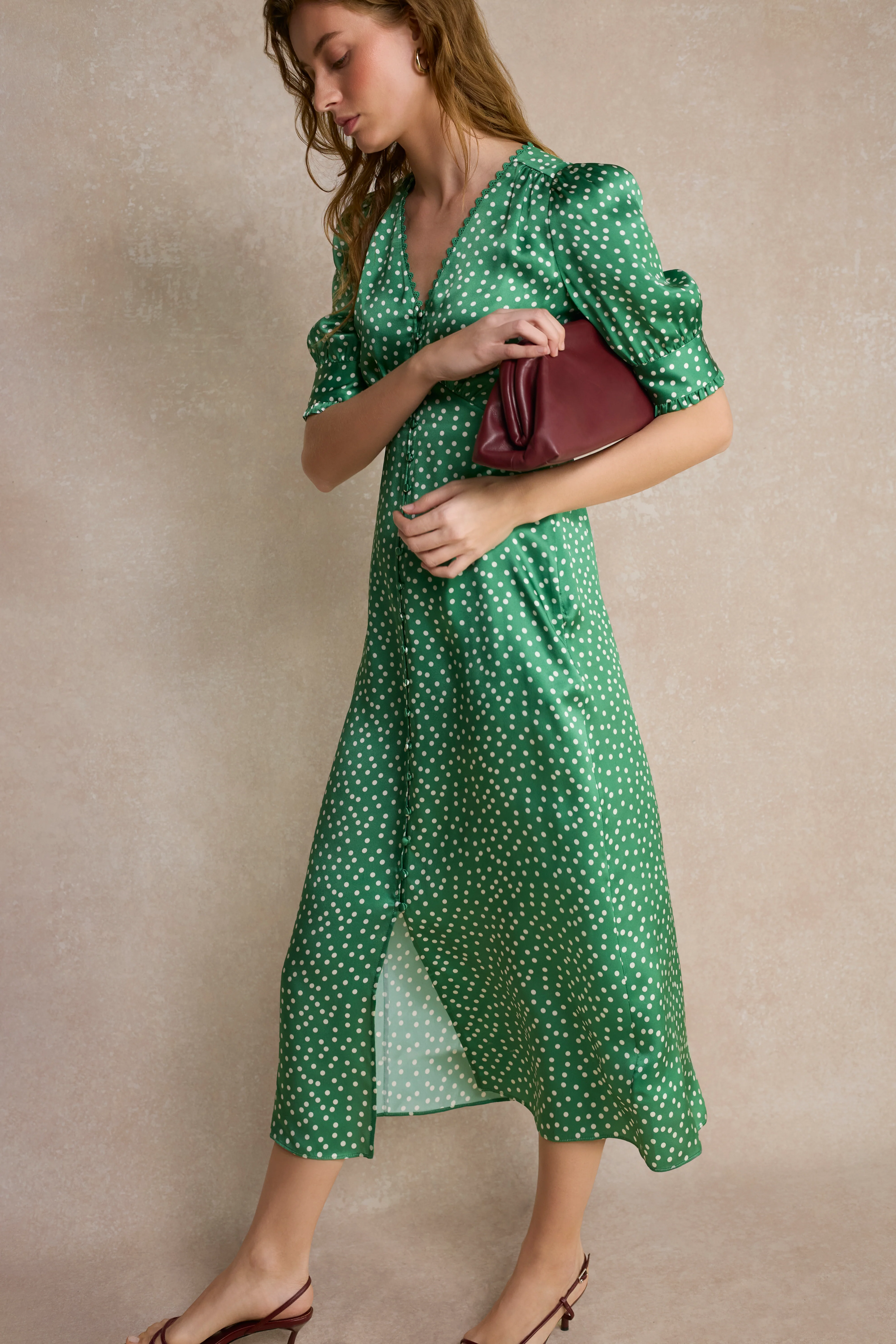 Bernie Silk Dress - Green Spot - Image 8