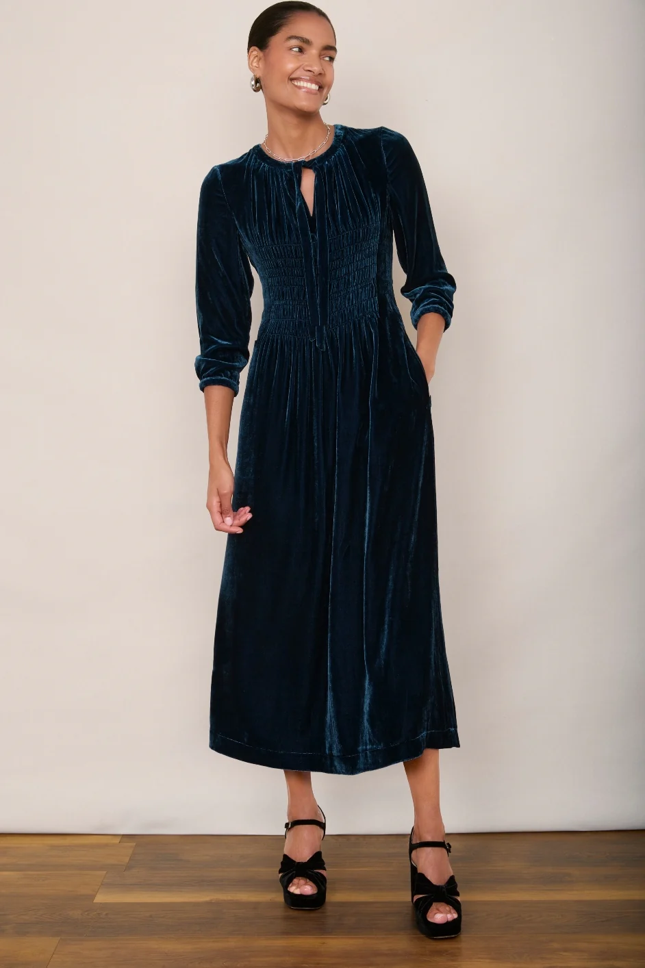 Bree Silk Blend Velvet Dress - Teal - Image 3