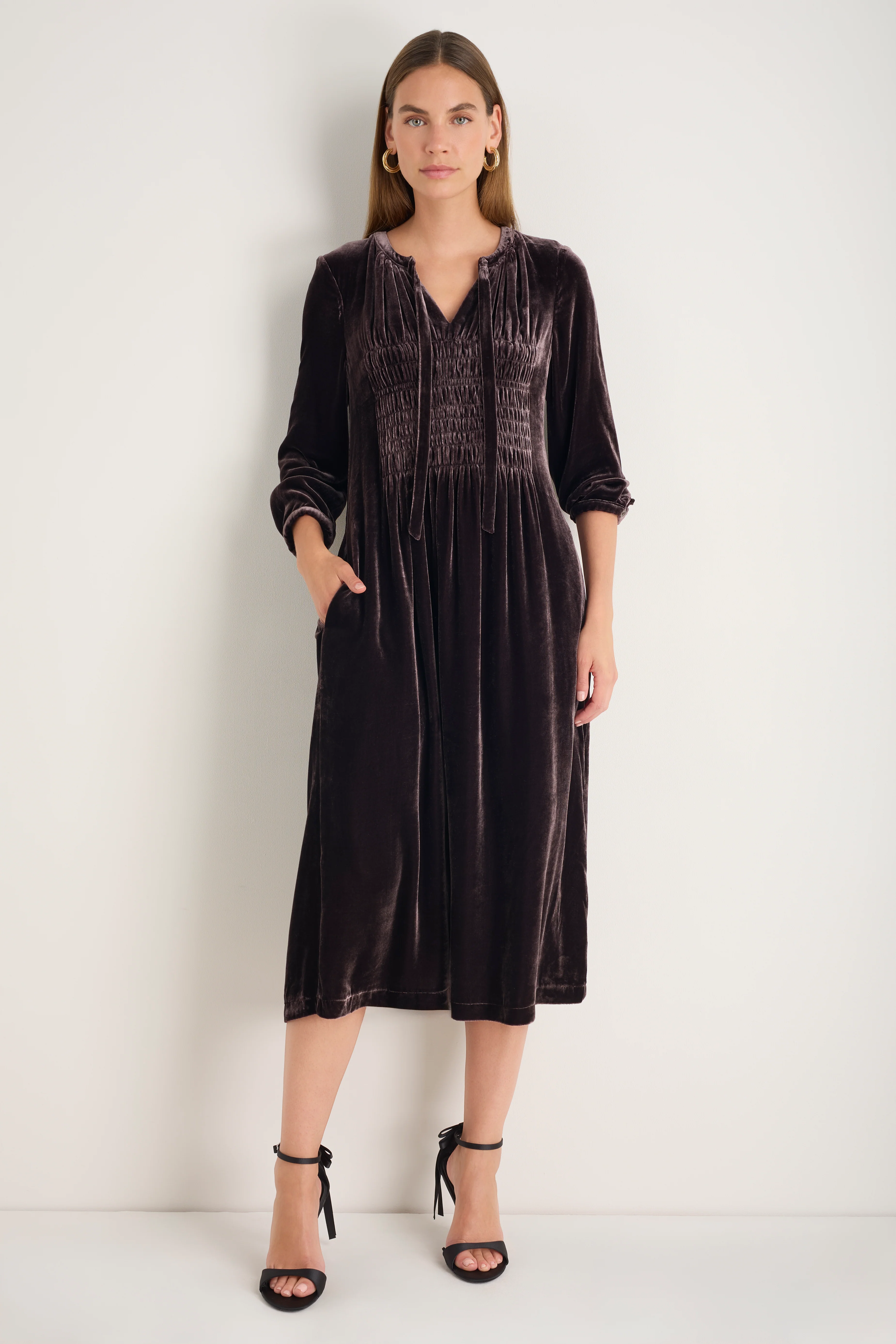 Bree Silk Velvet Dress - Aubergine