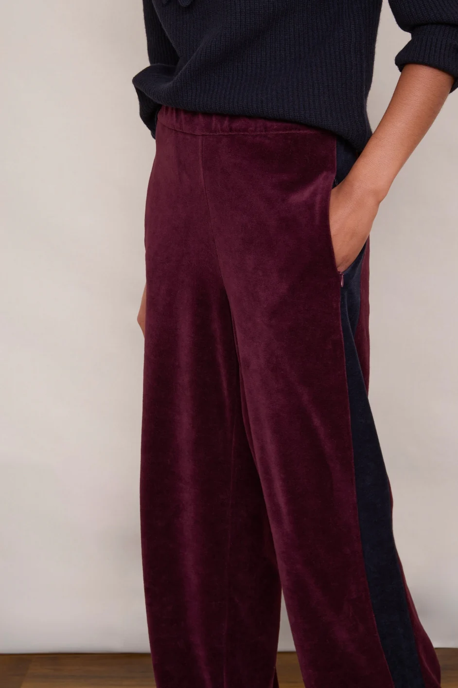 Camille Velour Trouser - Deep Plum - Image 3