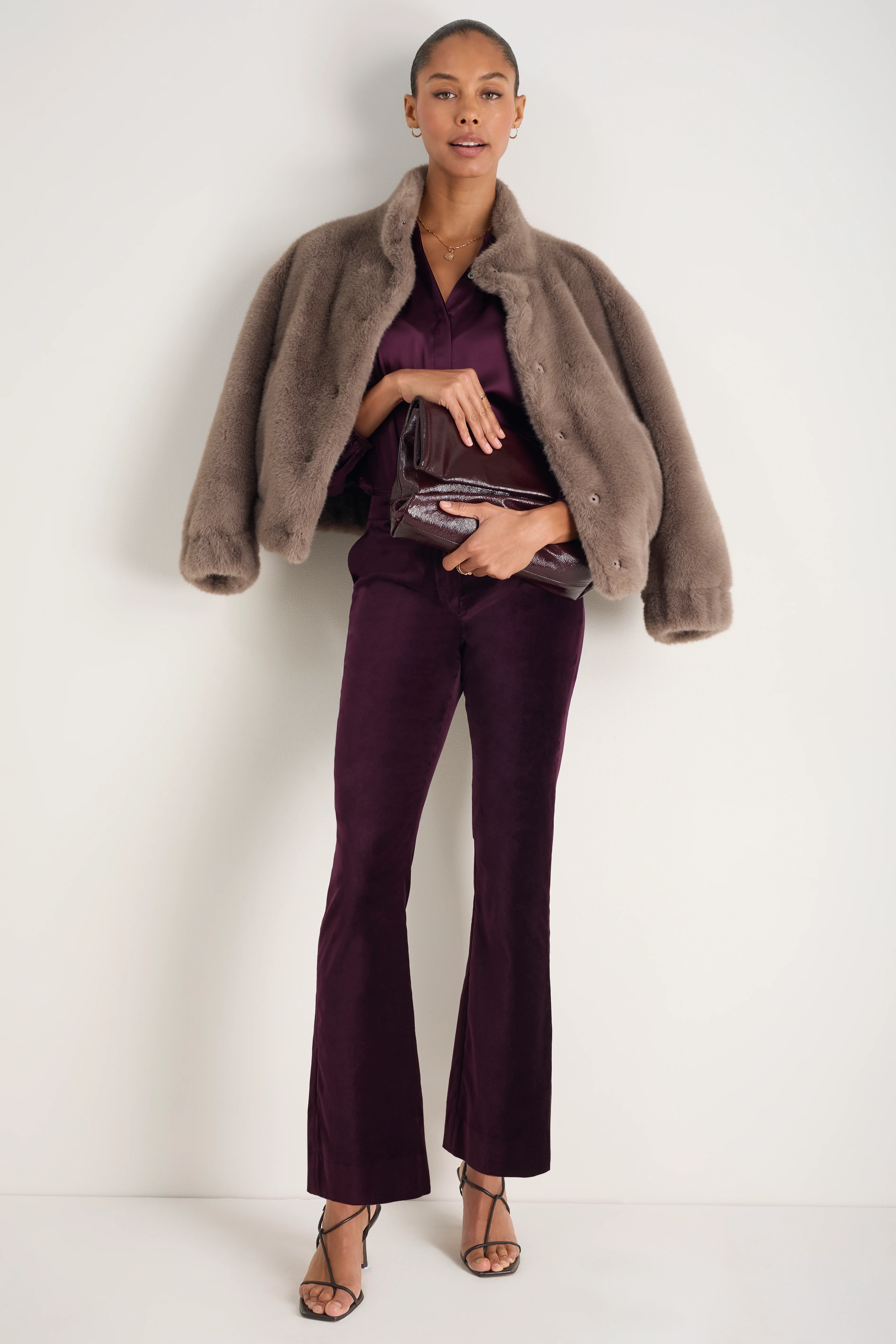 Cath x WYSE Taylor Cotton Velvet Bootcut Trouser - Deep Fig - Image 3