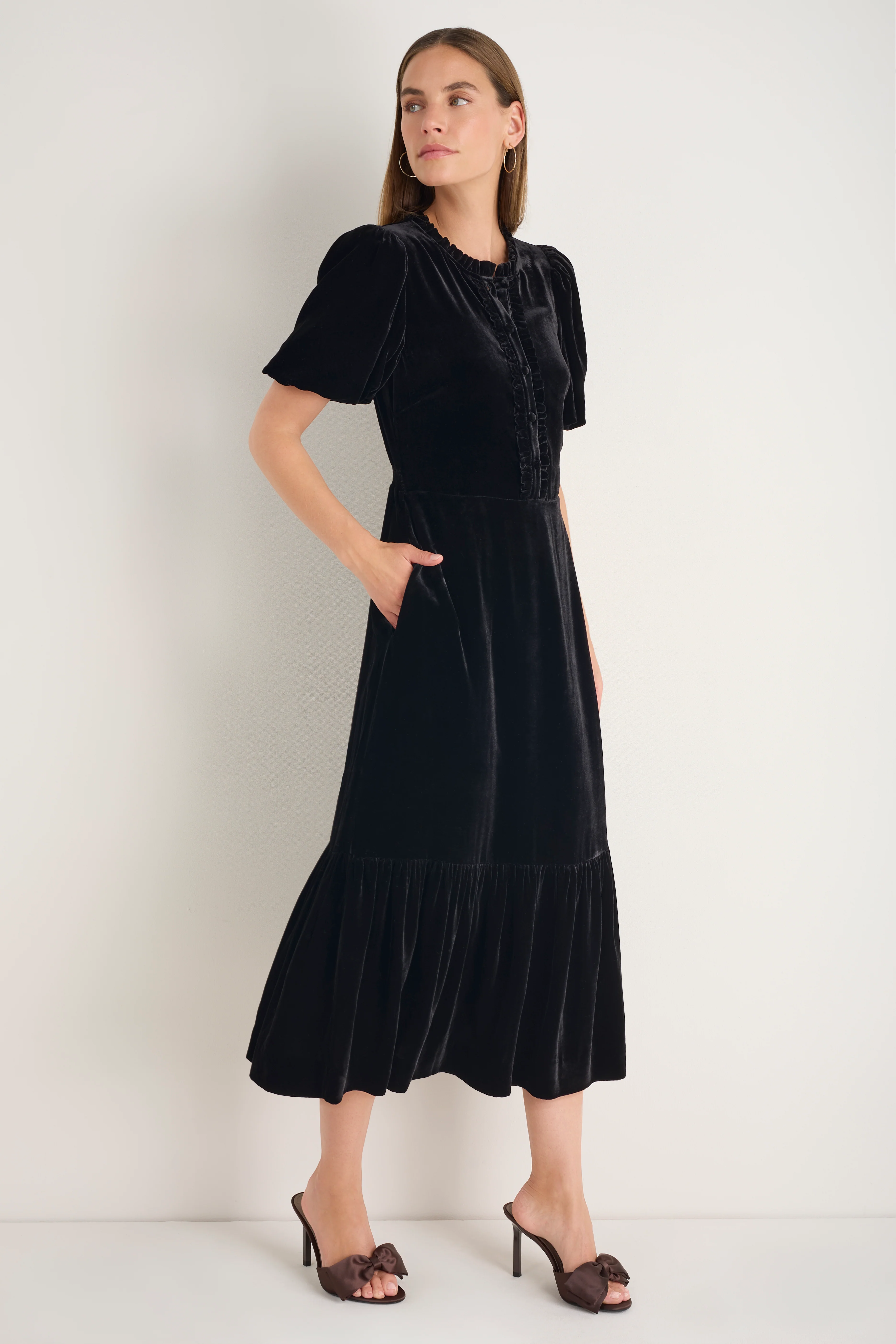 Celeste Silk Velvet Dress - Black