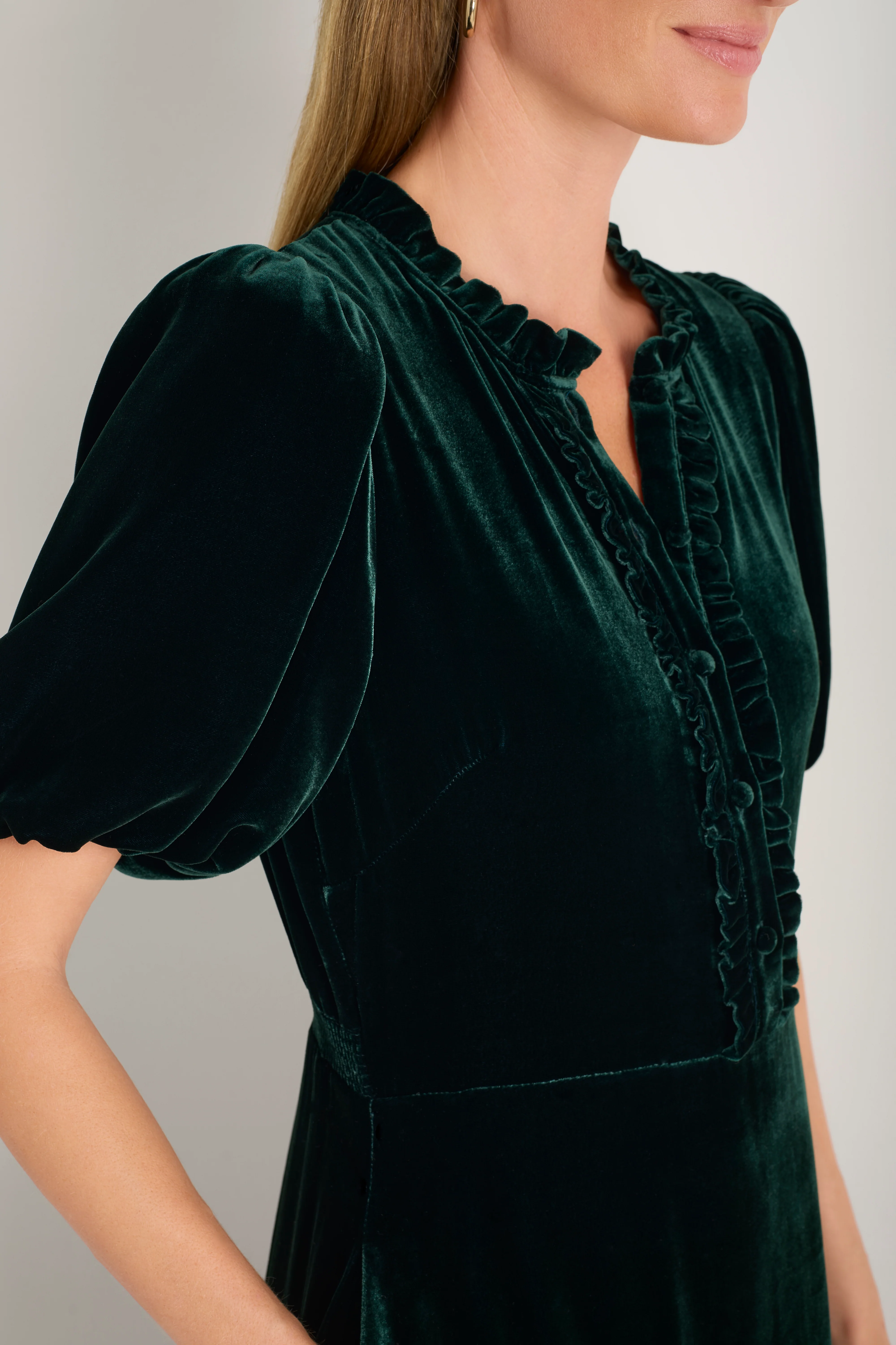 Celeste Silk Velvet Dress - Evergreen - Image 2