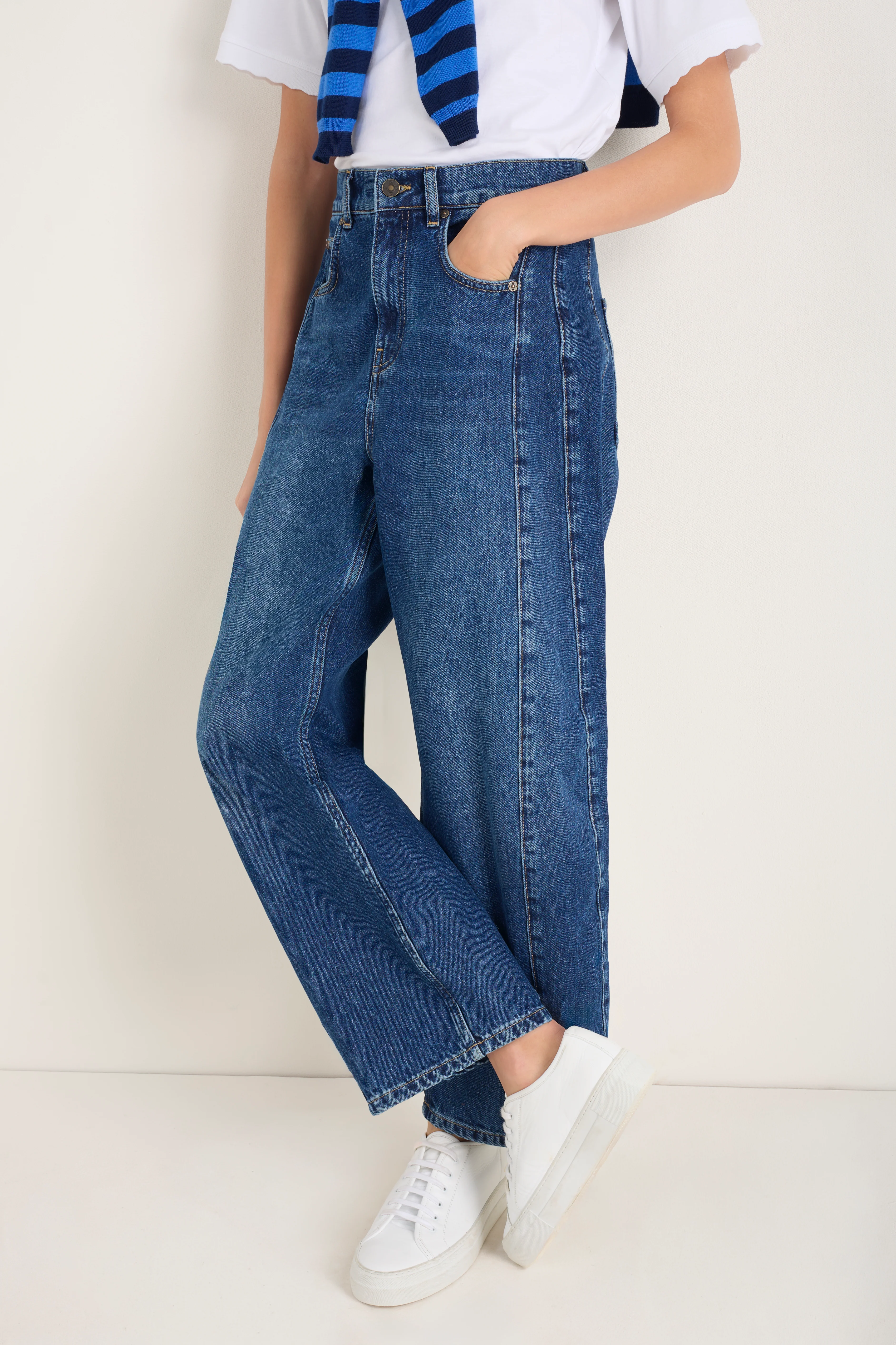 Charlie Curved Pocket Horseshoe Jean - Dark Mid Wash - Image 4