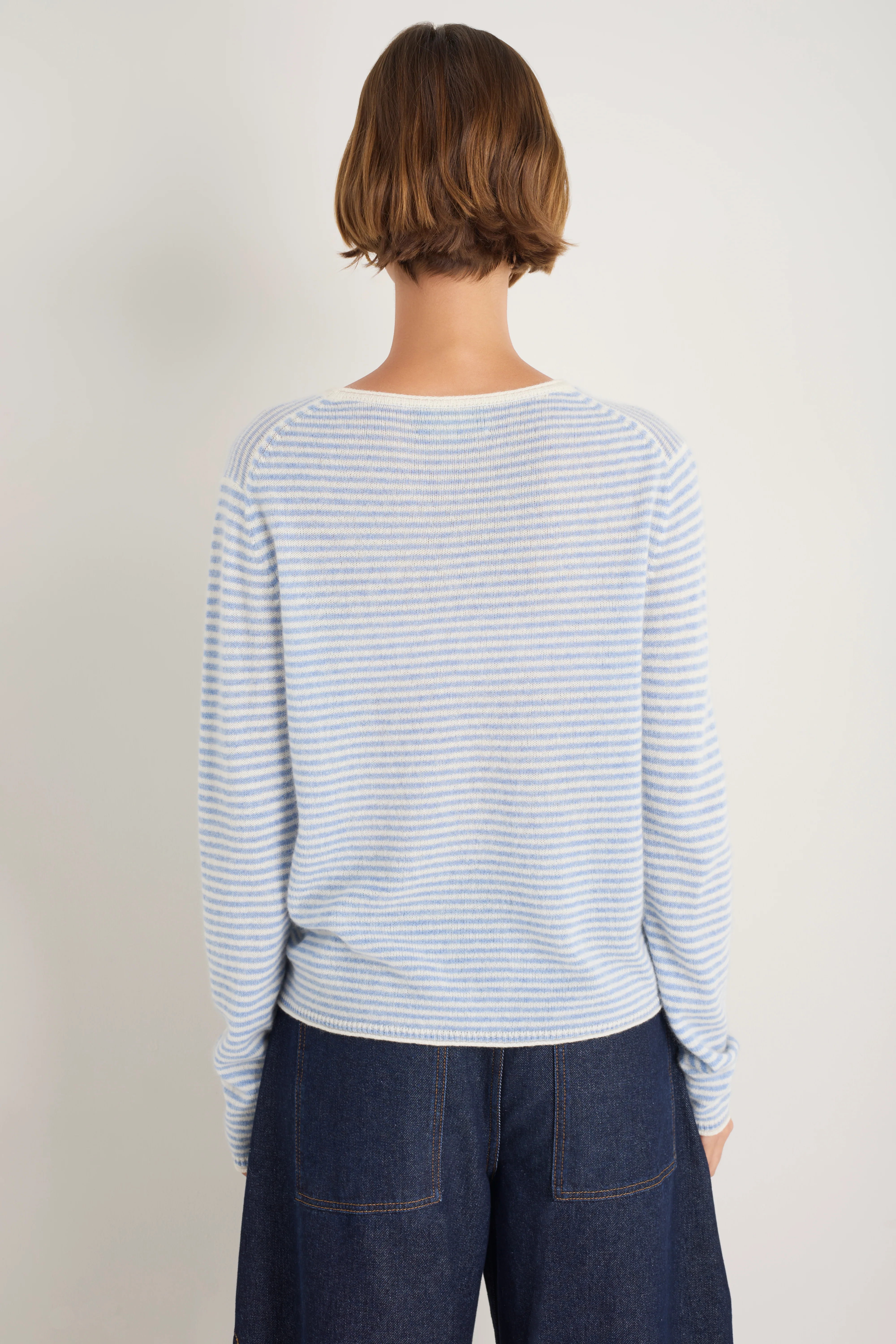 Chrissie Cashmere Jumper - Chambray Blue/Ivory Micro Stripe - Image 4