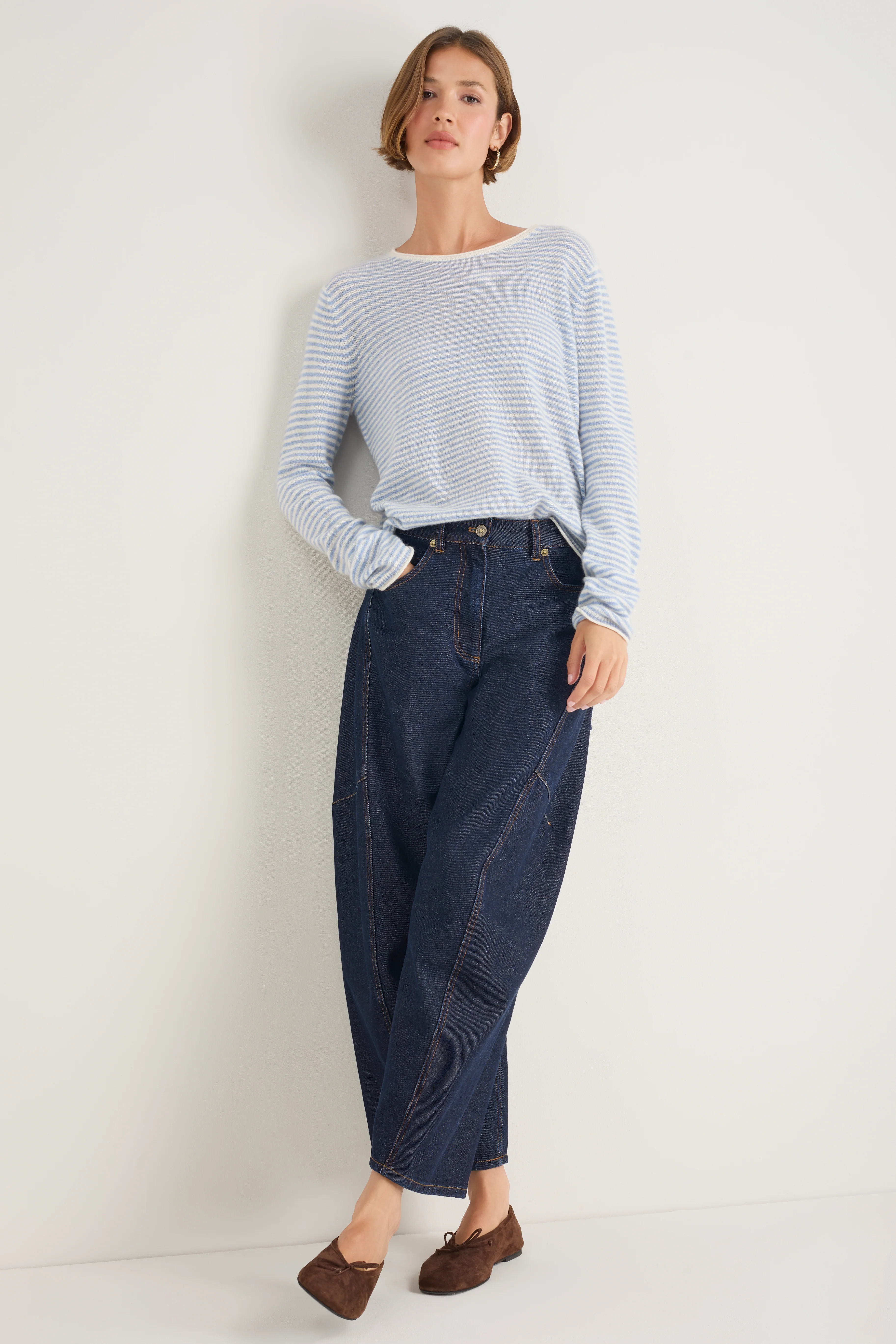 Chrissie Cashmere Jumper - Chambray Blue/Ivory Micro Stripe - Image 5