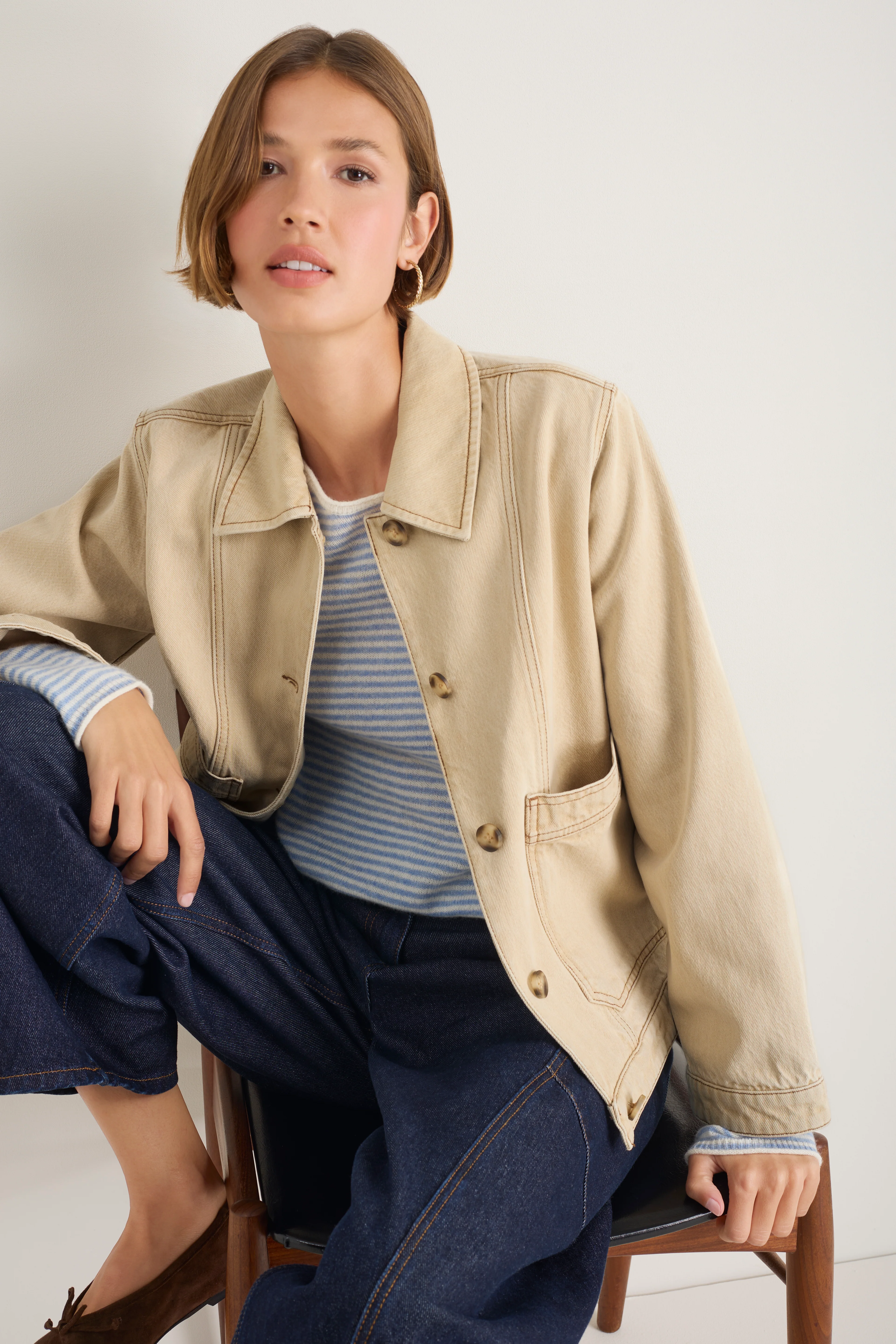 Chrissie Cashmere Jumper - Chambray Blue/Ivory Micro Stripe - Image 6
