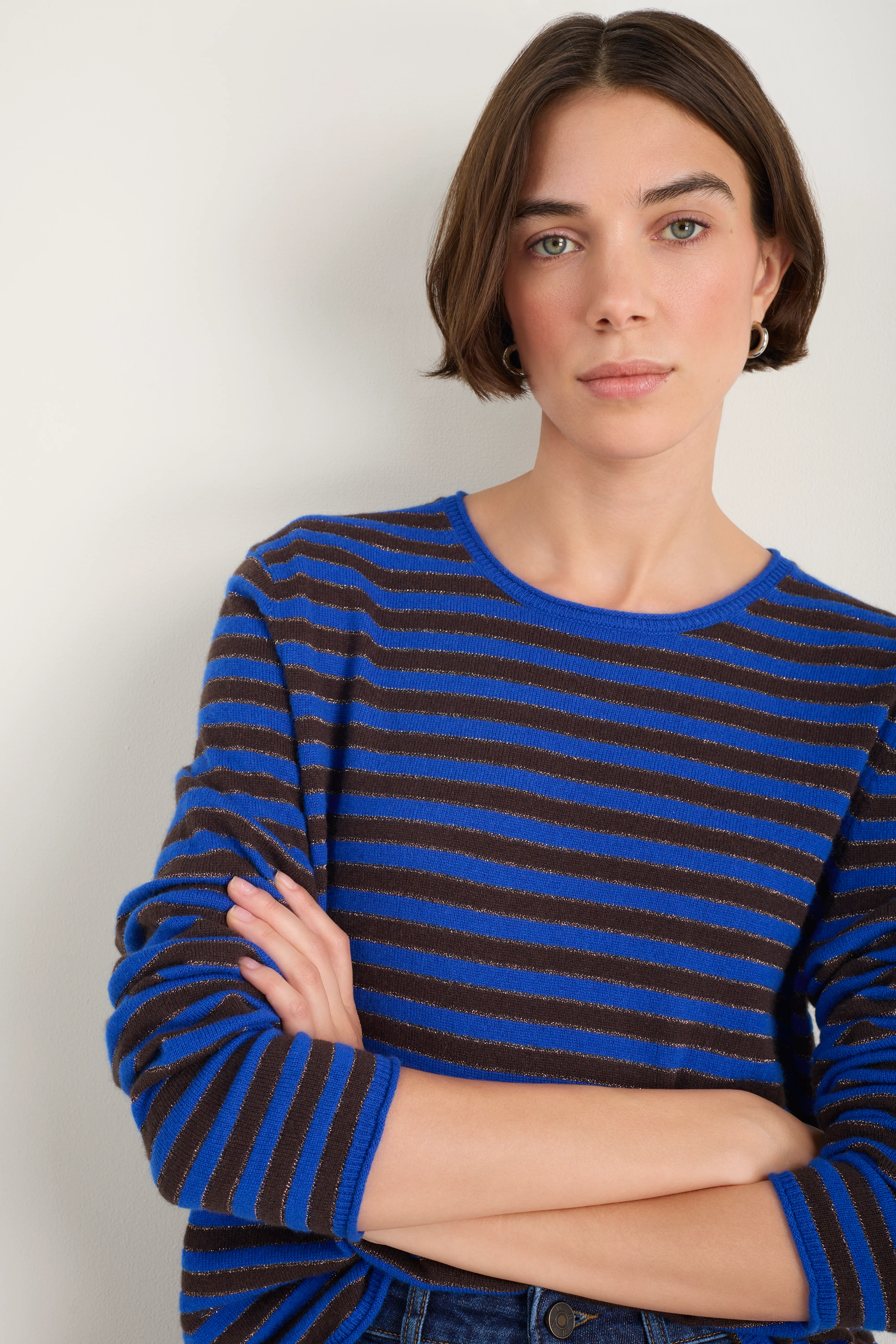 Chrissie Cashmere Jumper - Cobalt/Chocolate/Metallic Stripe - Image 7