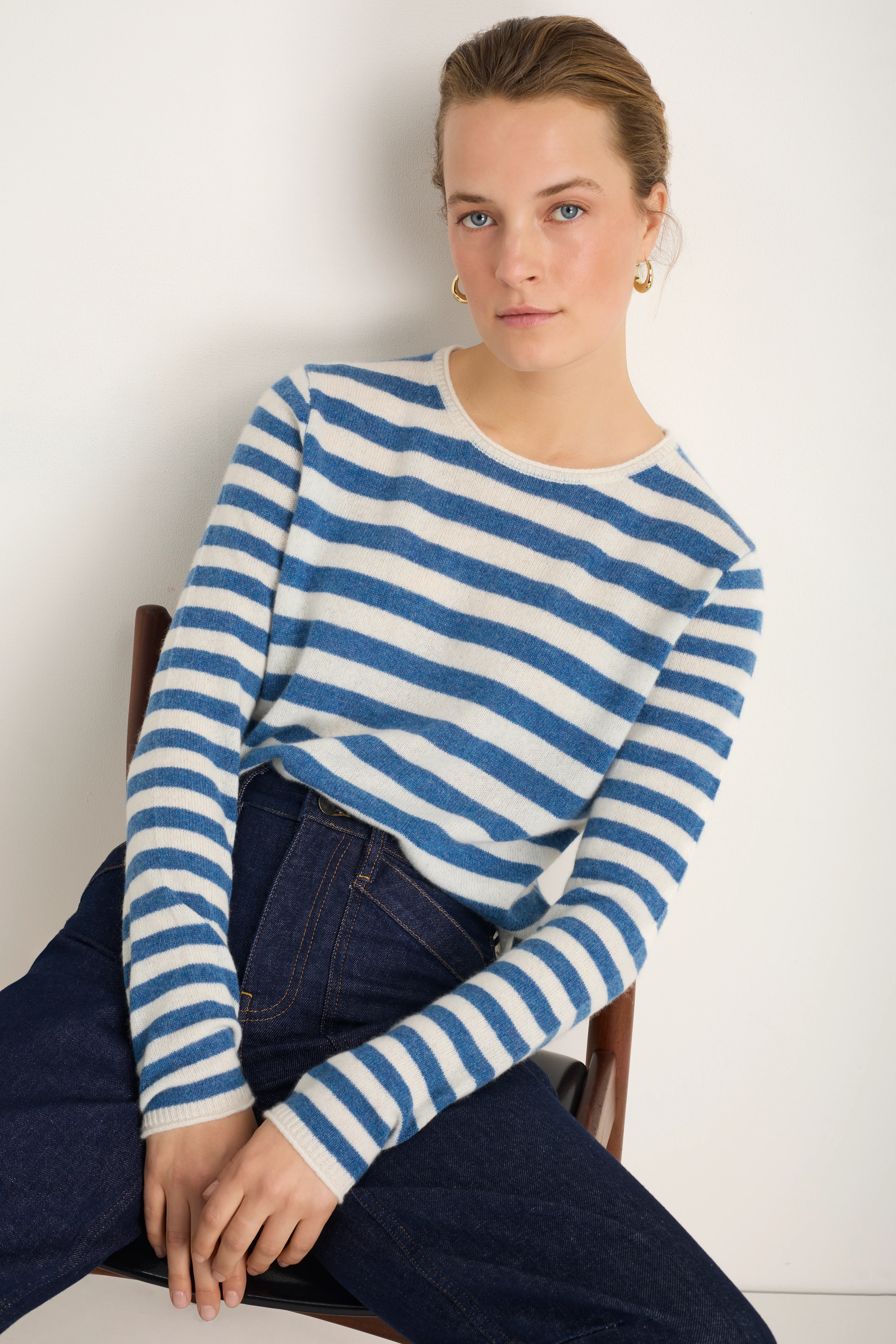 Chrissie Cashmere Jumper - Denim Blue/Ivory Stripe - Image 3
