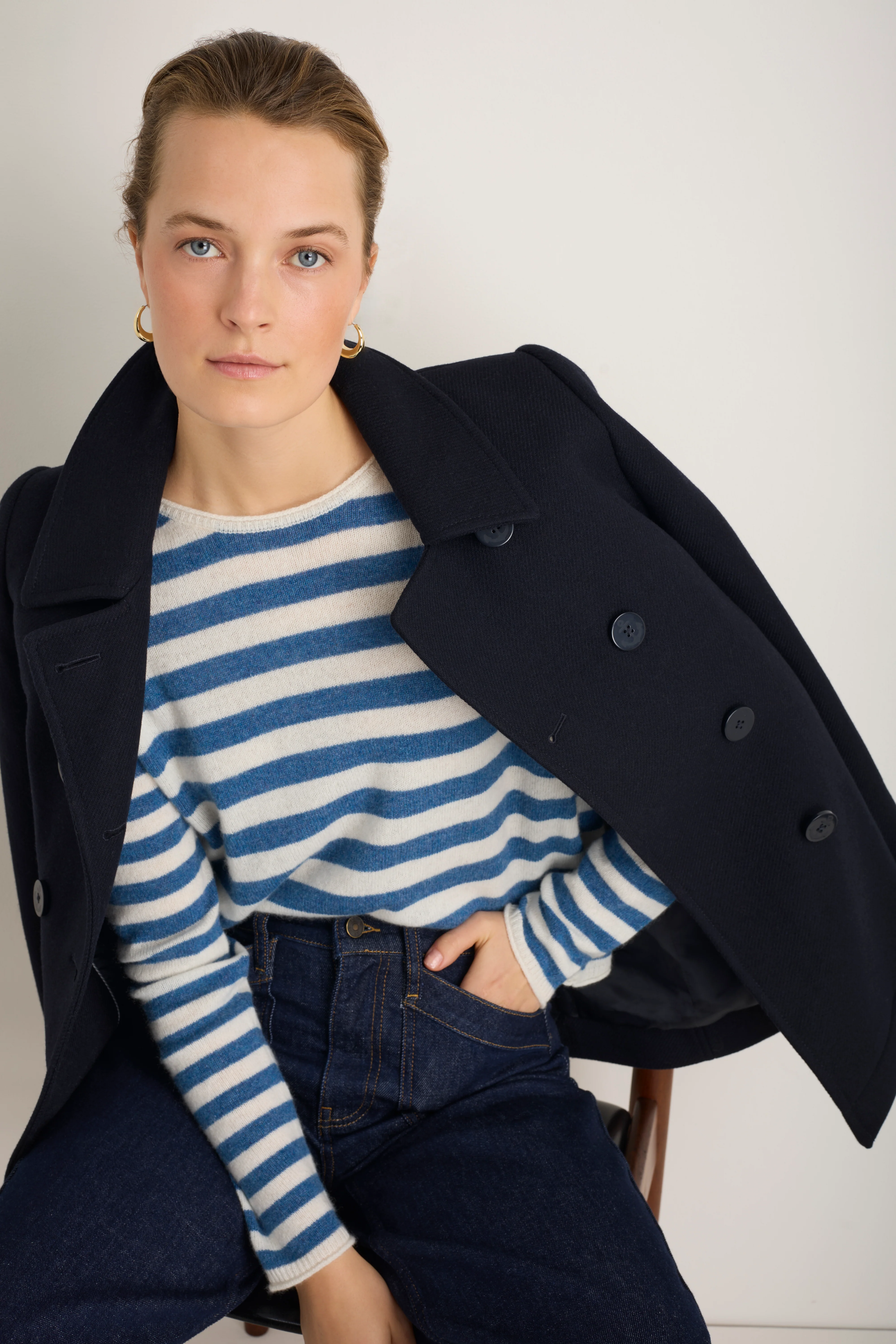 Chrissie Cashmere Jumper - Denim Blue/Ivory Stripe - Image 4