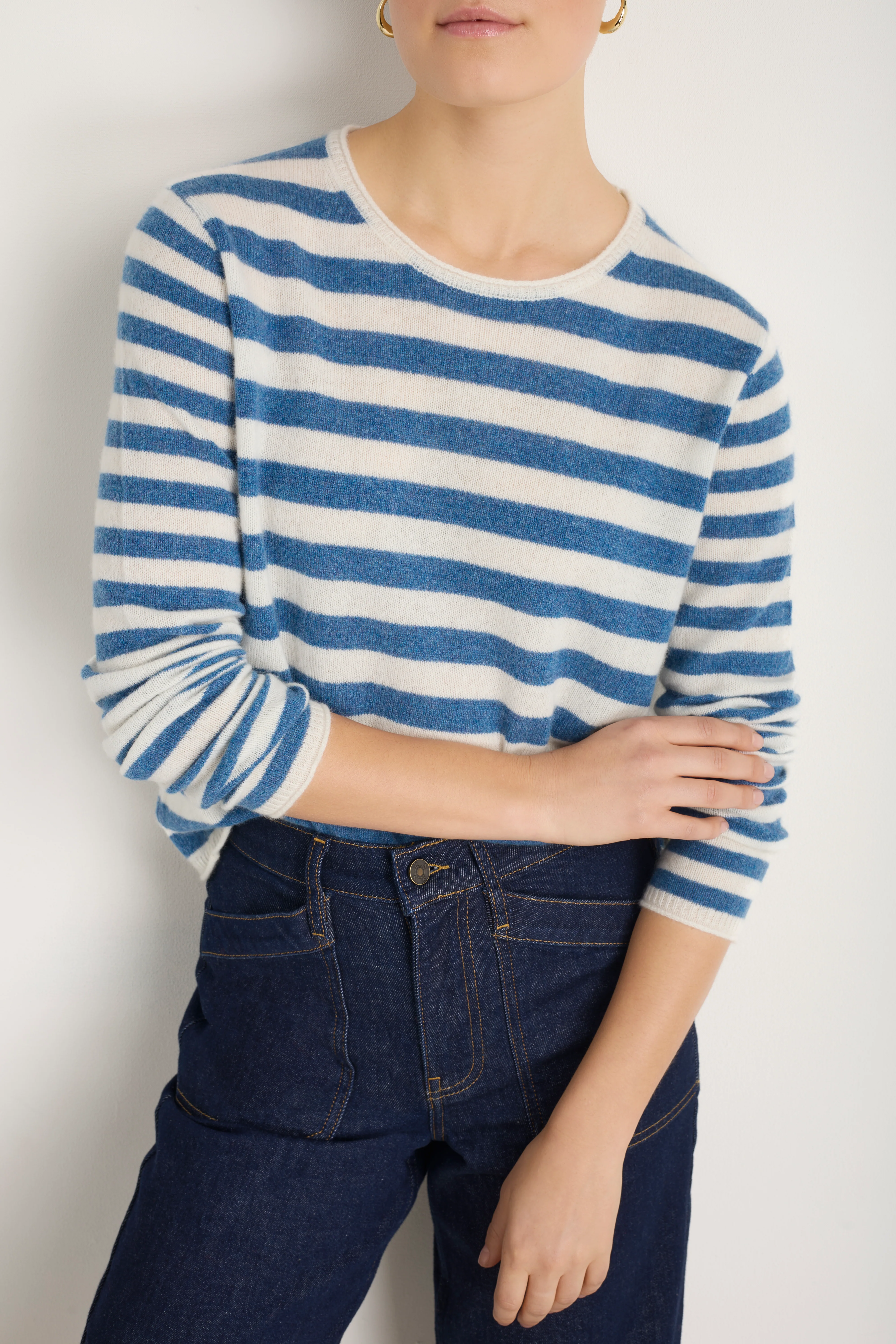 Chrissie Cashmere Jumper - Denim Blue/Ivory Stripe - Image 5
