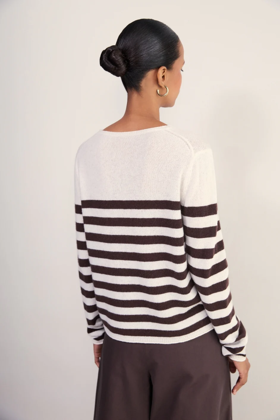 Chrissie Cashmere Jumper - Ivory/Cocoa Stripe - Image 4