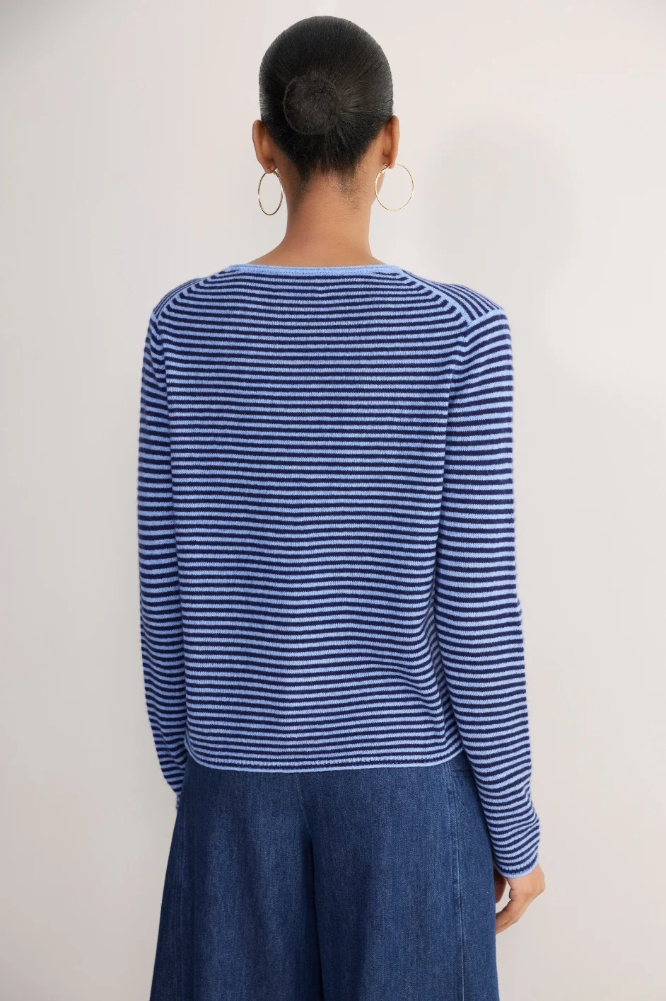 Chrissie Cashmere Jumper - Midnight/Chambray Blue Micro Stripe - Image 5