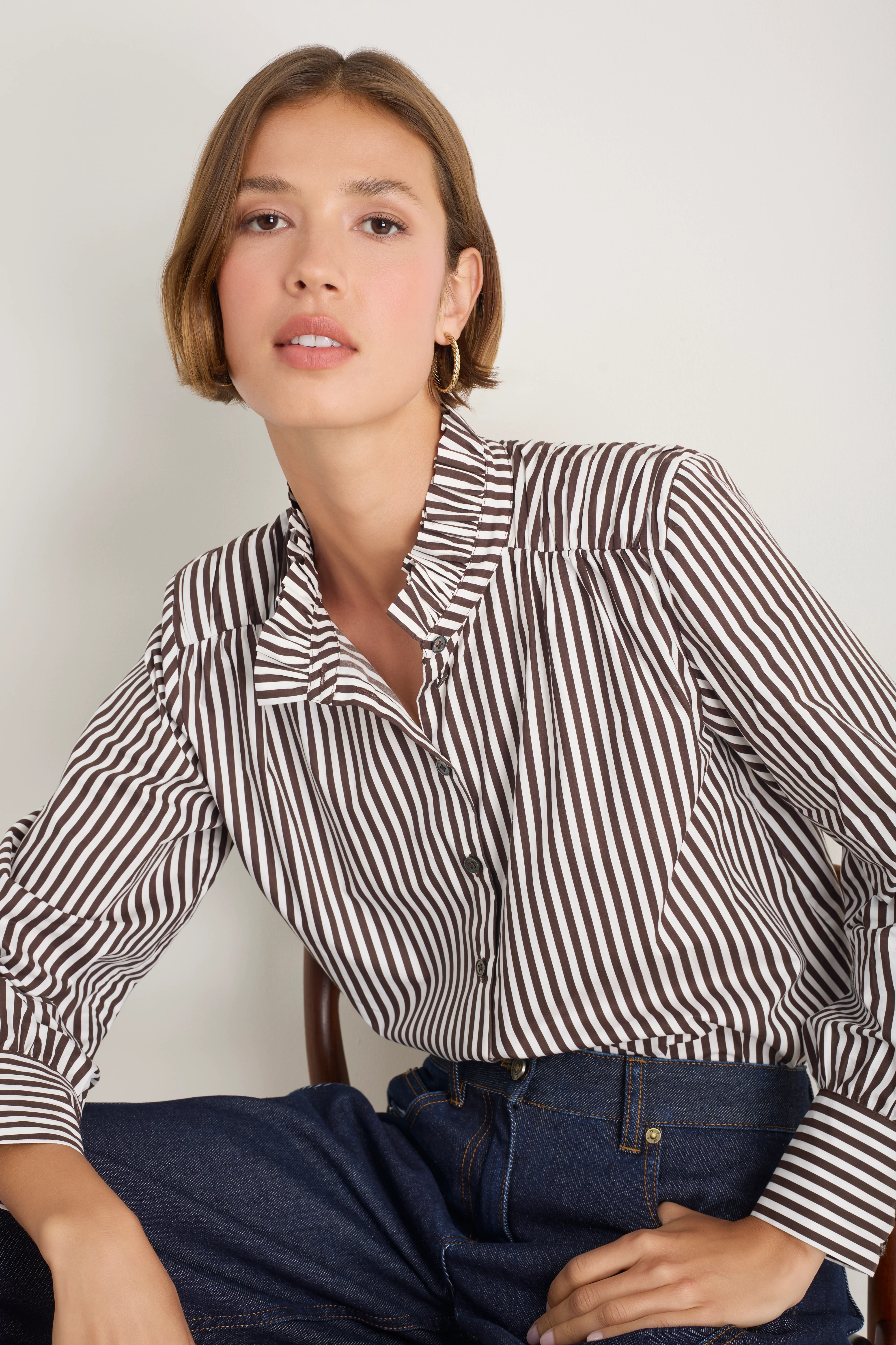 Clemmy Classic Shirt - Cocoa/Ivory Stripe - Image 3