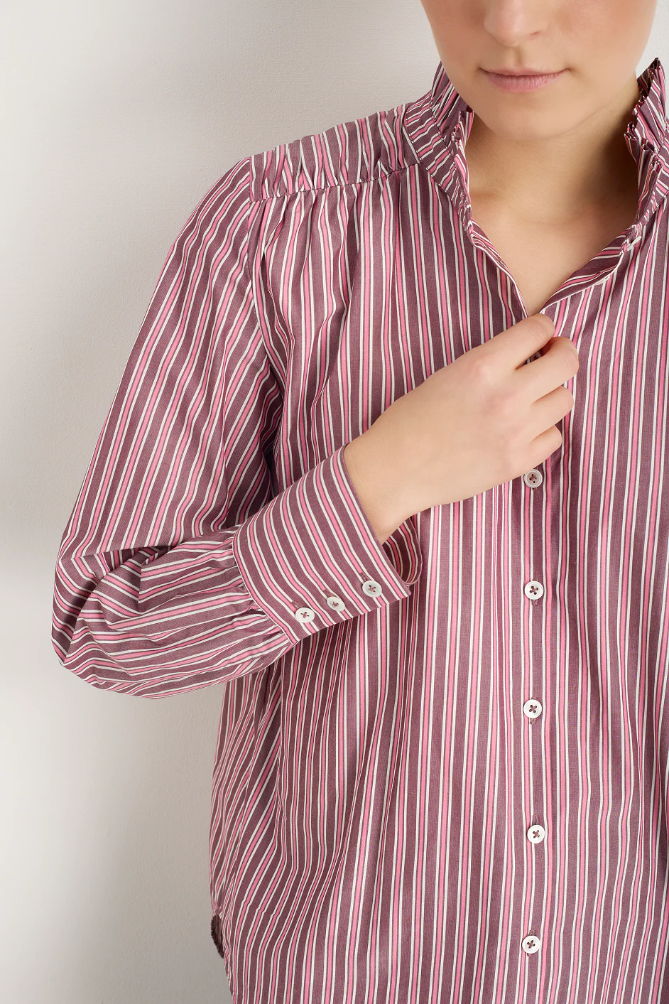 Clemmy Classic Shirt - Deep Fig/Raspberry Pink Stripe - Image 2