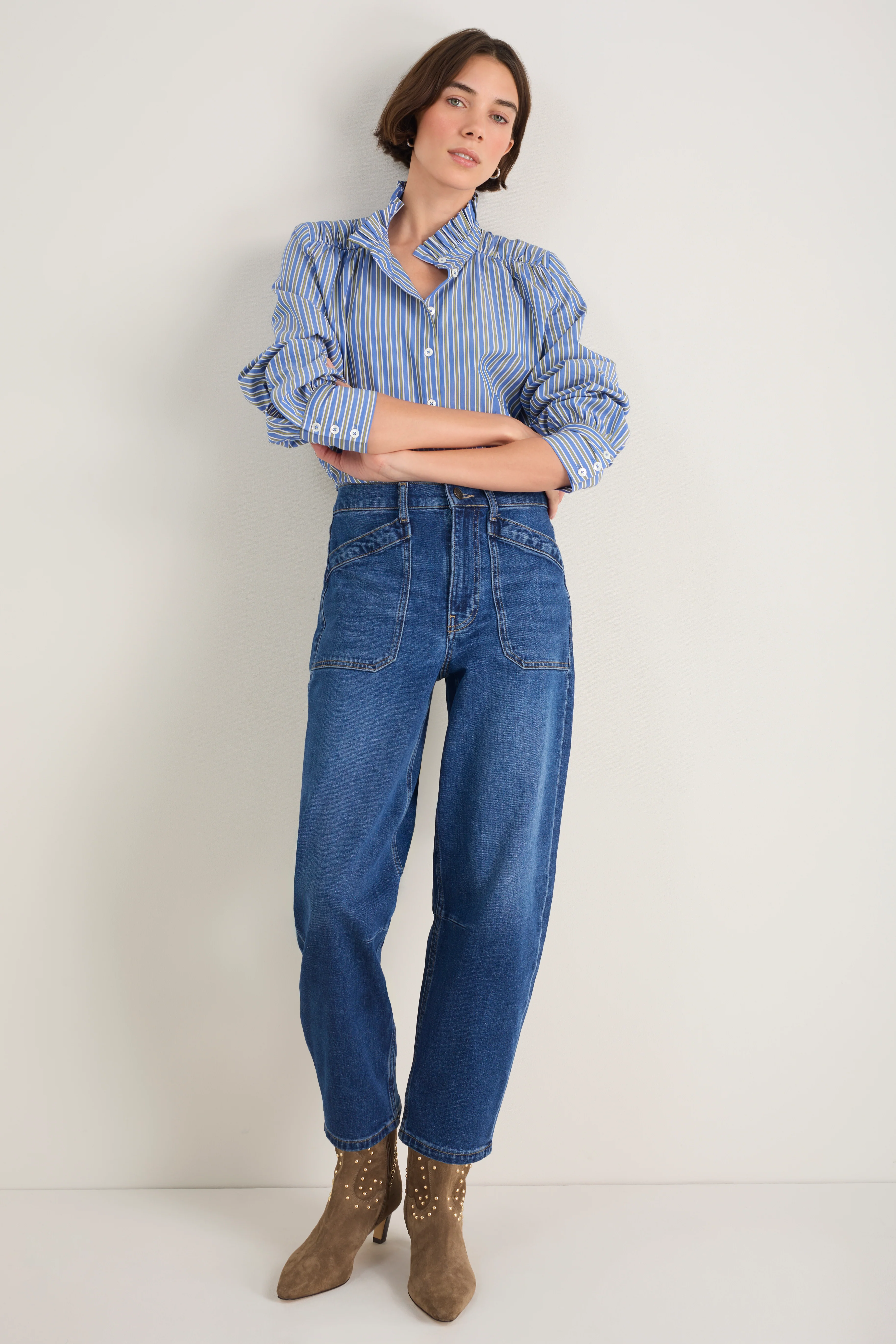 Clemmy Classic Shirt - Mid Blue/Green Stripe - Image 5