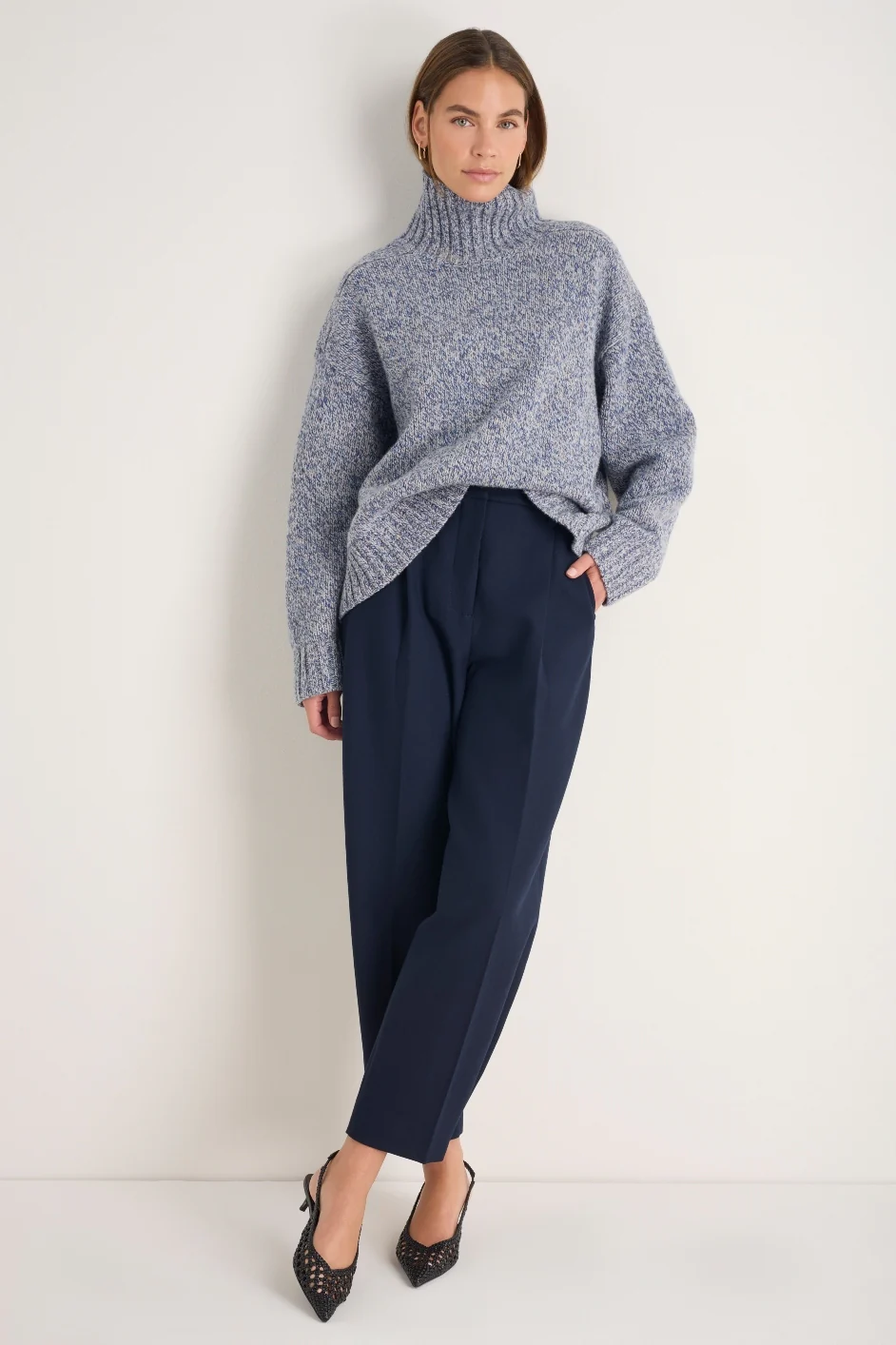 DB x WYSE Chunky Funnel Neck Jumper - Blue Mouline - Image 3