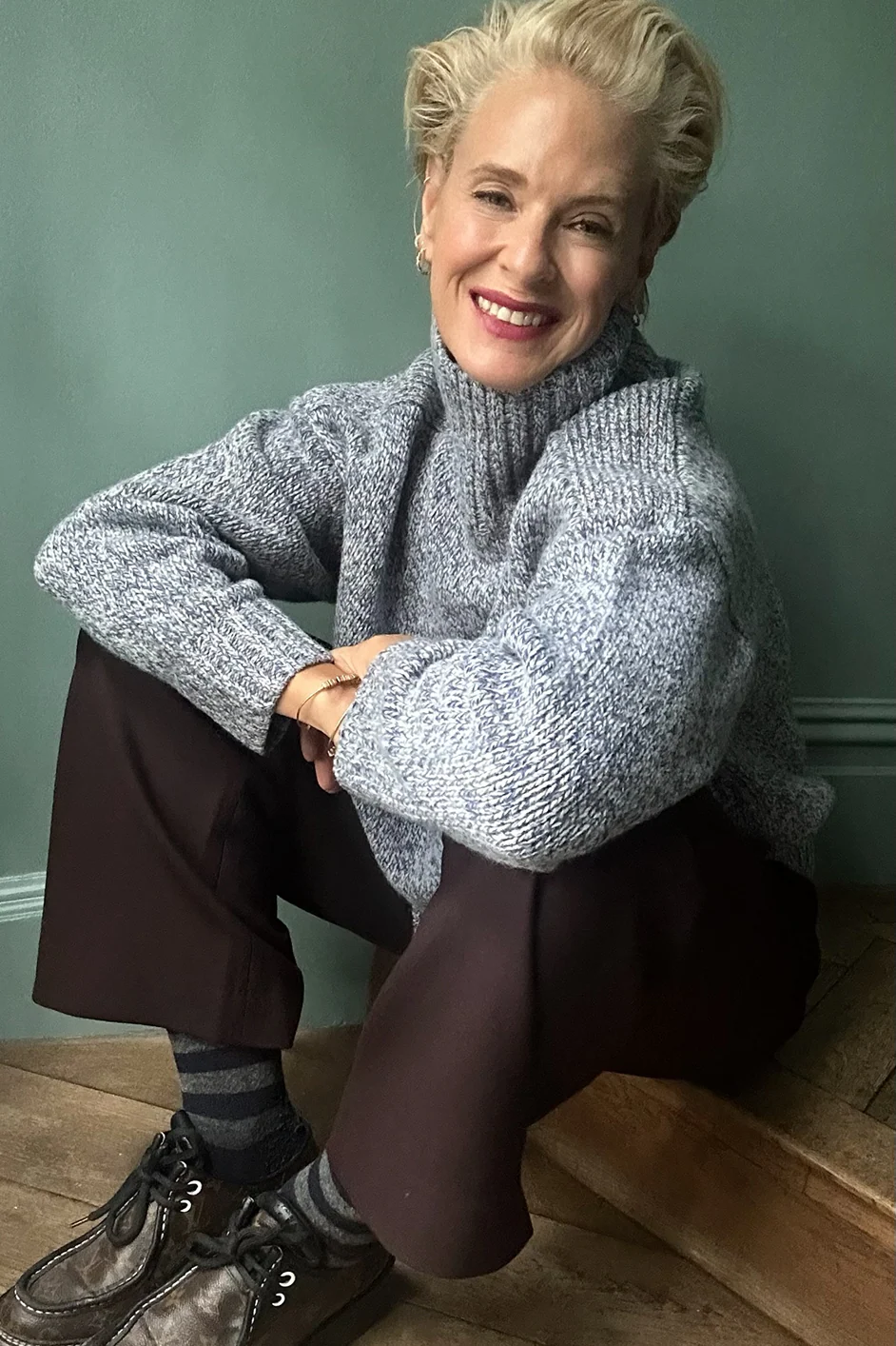 DB x WYSE Chunky Funnel Neck Jumper - Blue Mouline - Image 5