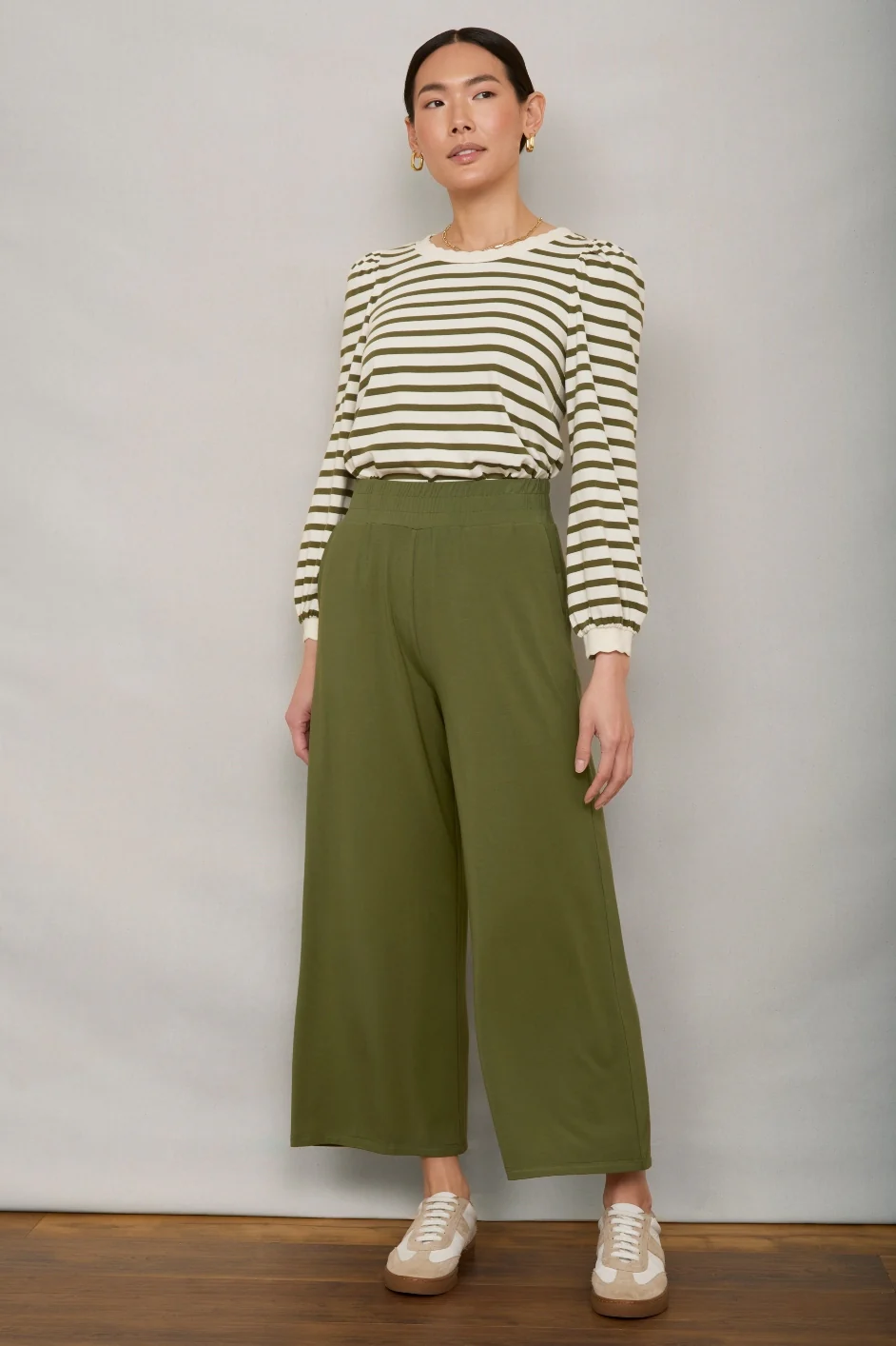 Delphine Cropped Pull On Trouser - Sage Green - Image 2