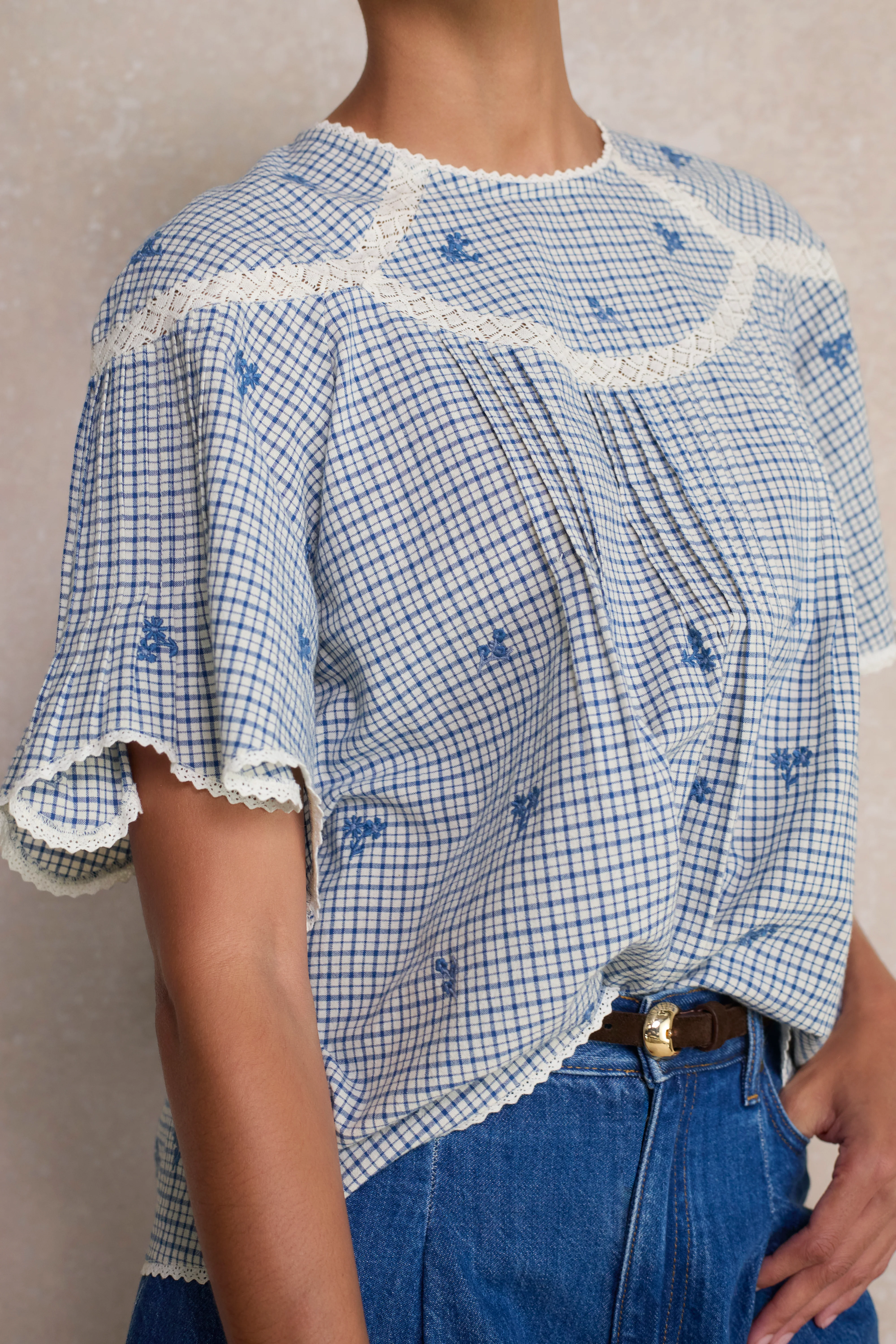 Dominique Top - White/Blue Check - Image 2
