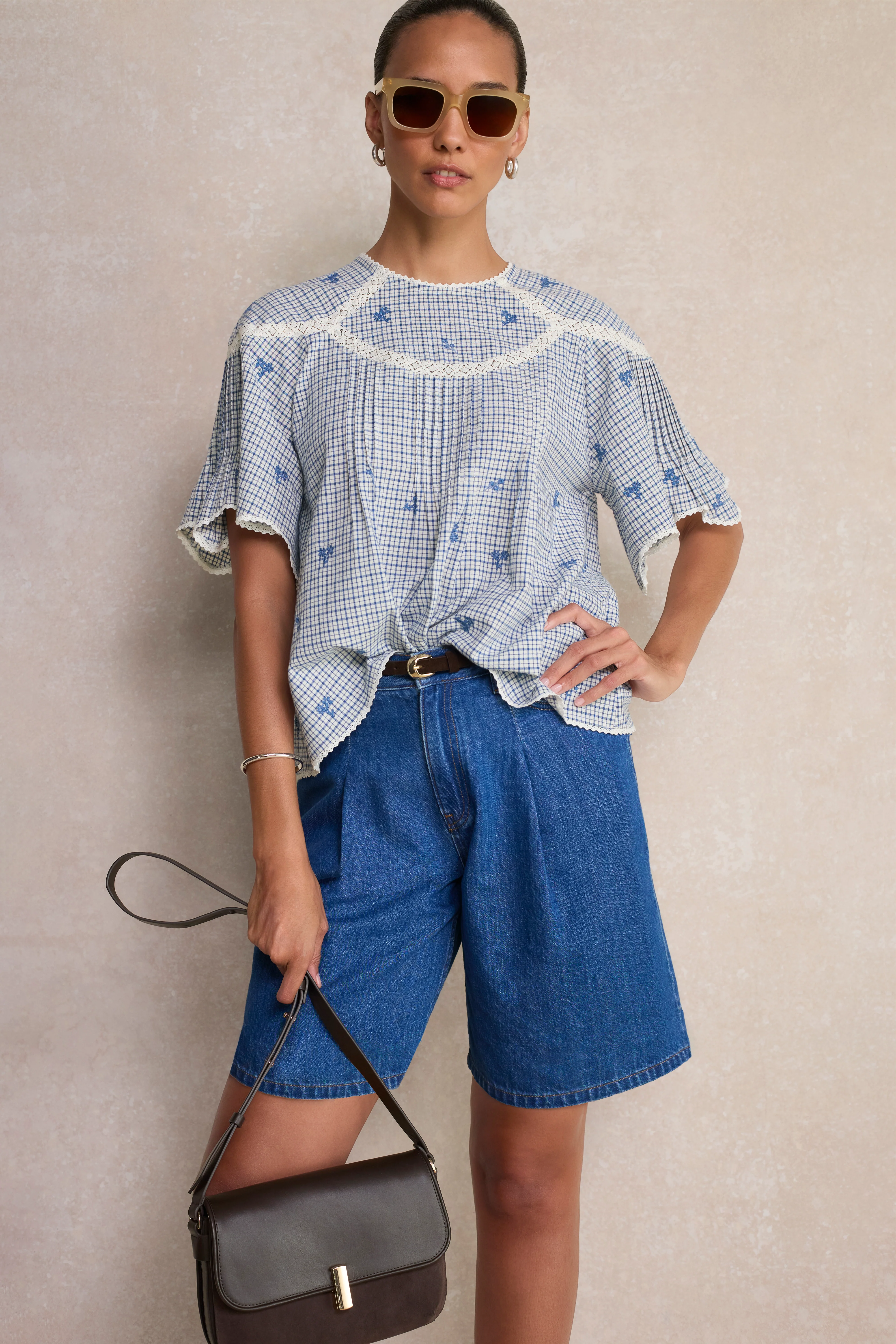 Dominique Top - White/Blue Check - Image 3
