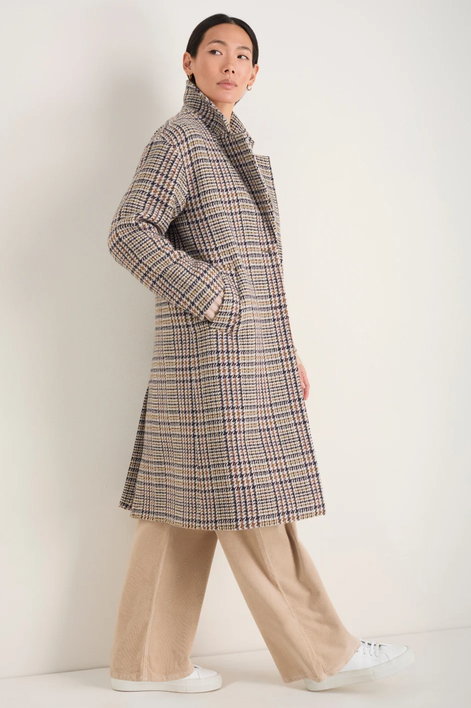 Dylan Wool Blend Coat - Sand/Brown Check - Image 3