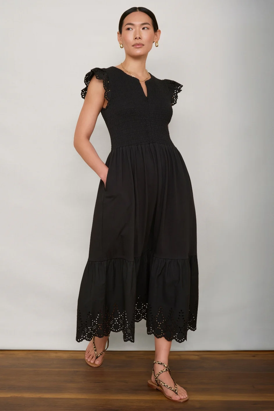 Edith Jersey Woven Mix Dress - Black - Image 3