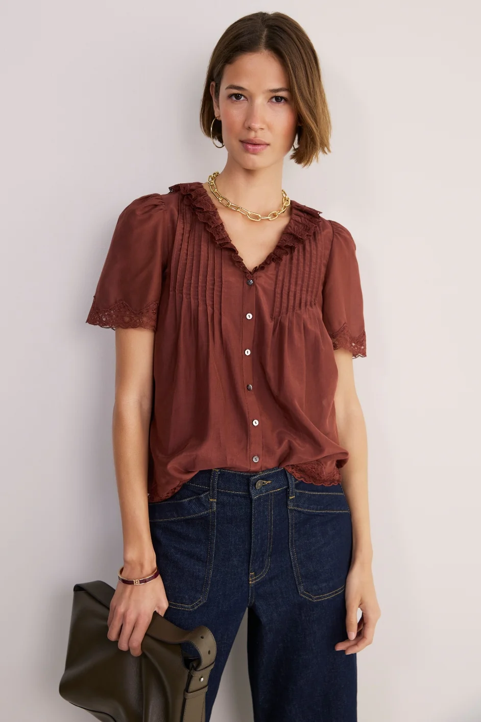 Edith Silk Blend Blouse - Rust - Image 4