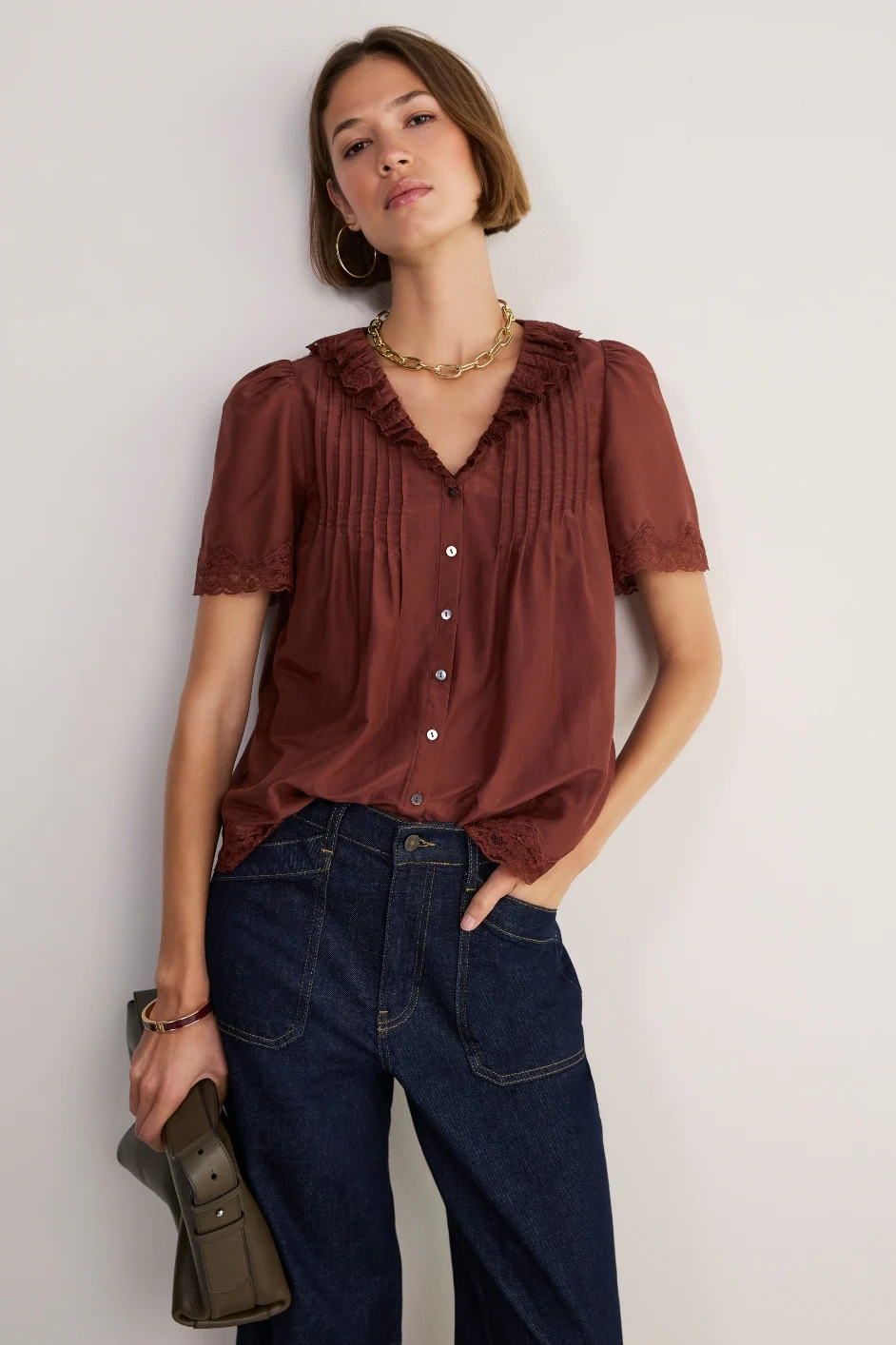 Edith Silk Blend Blouse - Rust - Image 5