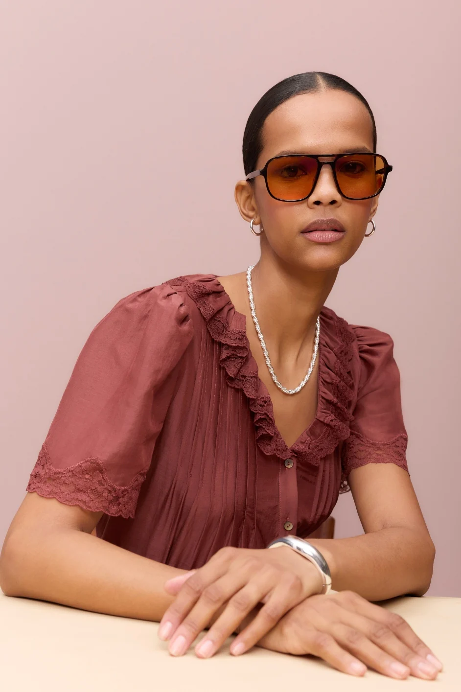 Edith Silk Blend Blouse - Rust - Image 8